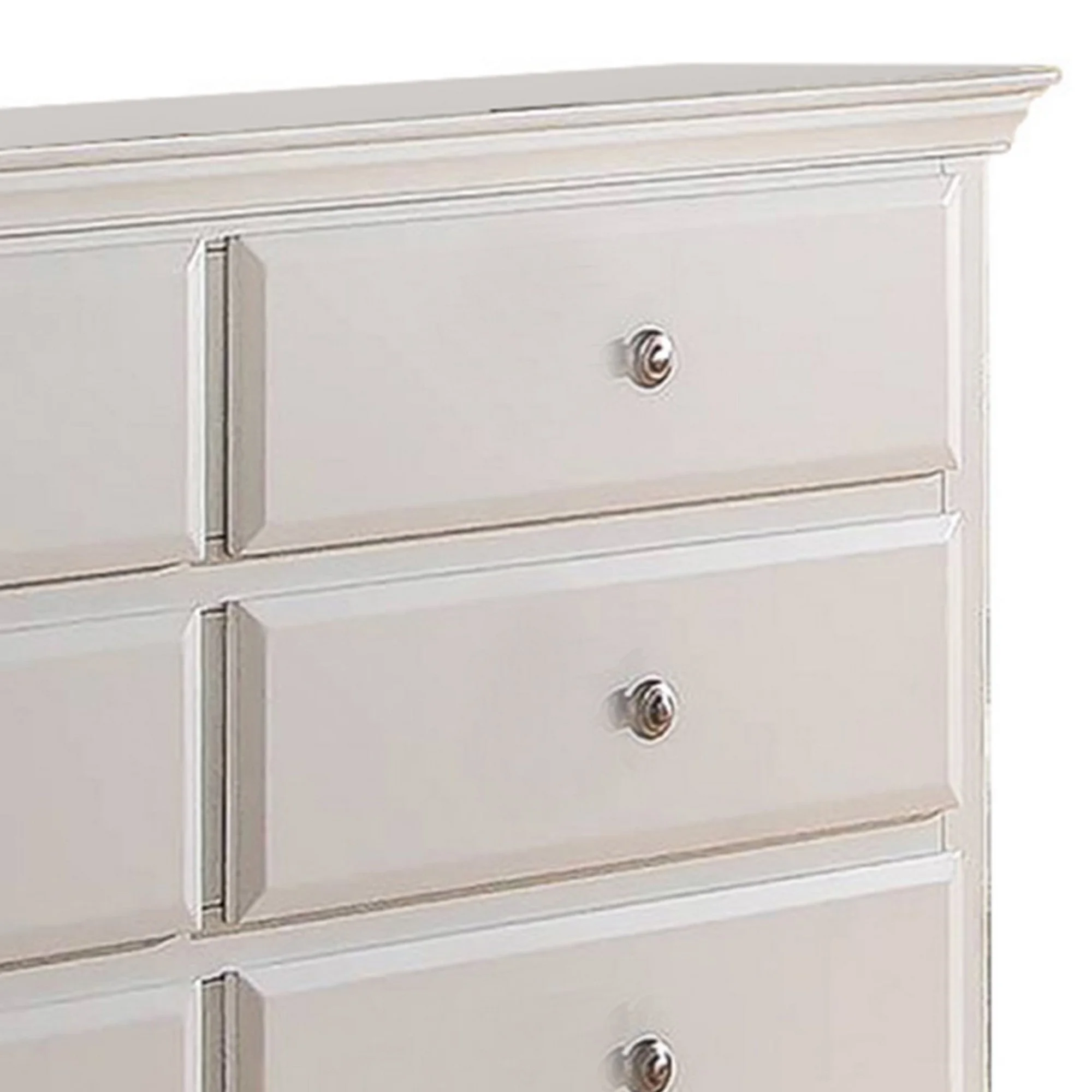 Umi 58 Inch Wide 6 Drawer Dresser, Molded Details, Bun Legs, Classic White
