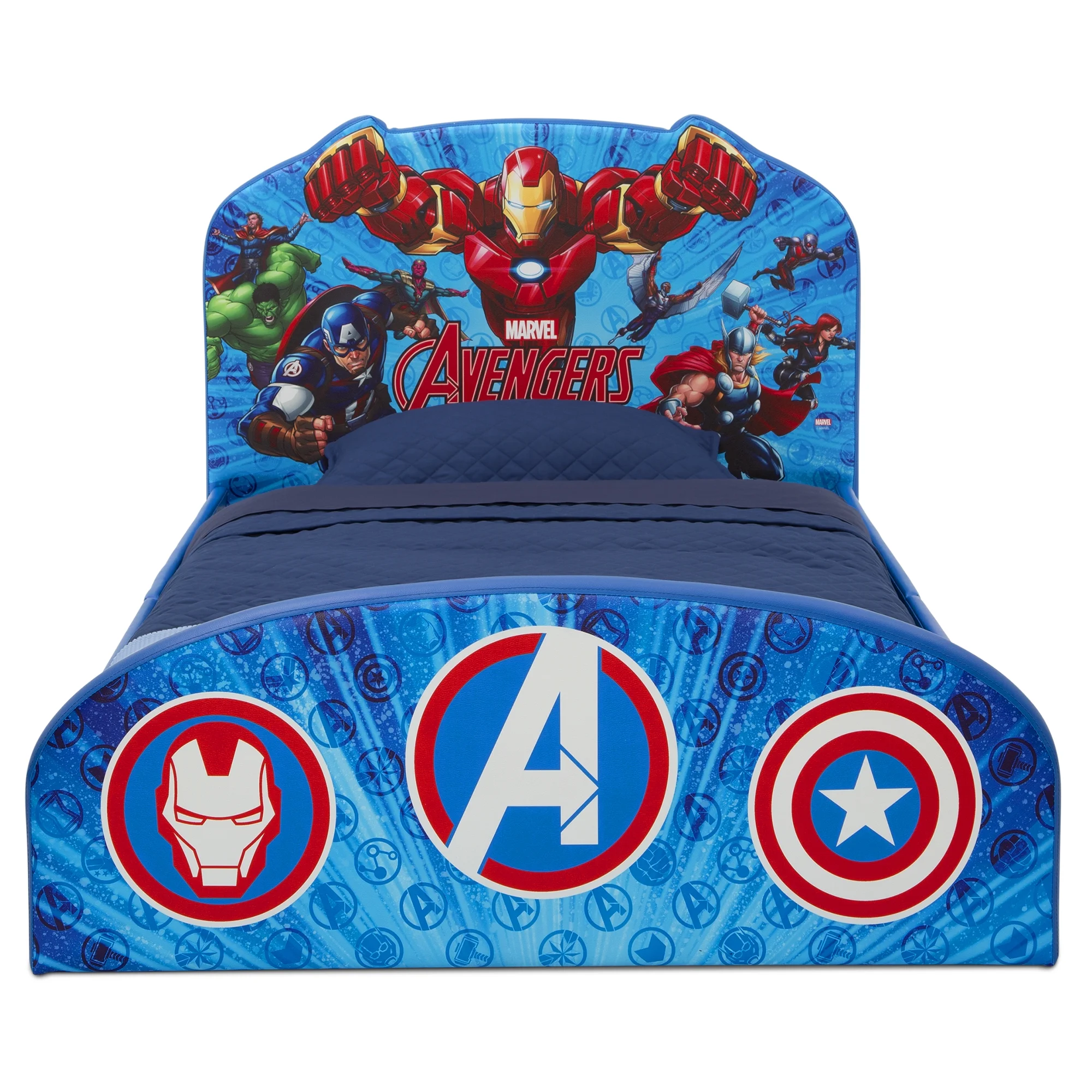 Marvel Avengers Upholstered Twin Bed by Delta Children, Blue