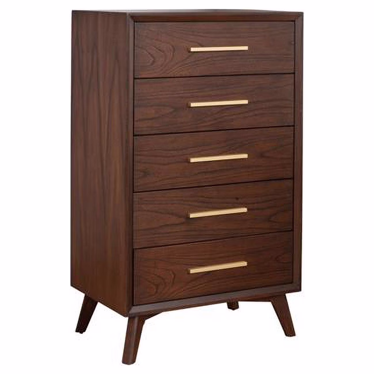 28 in. Solid Wood Five Drawer Chest, Walnut