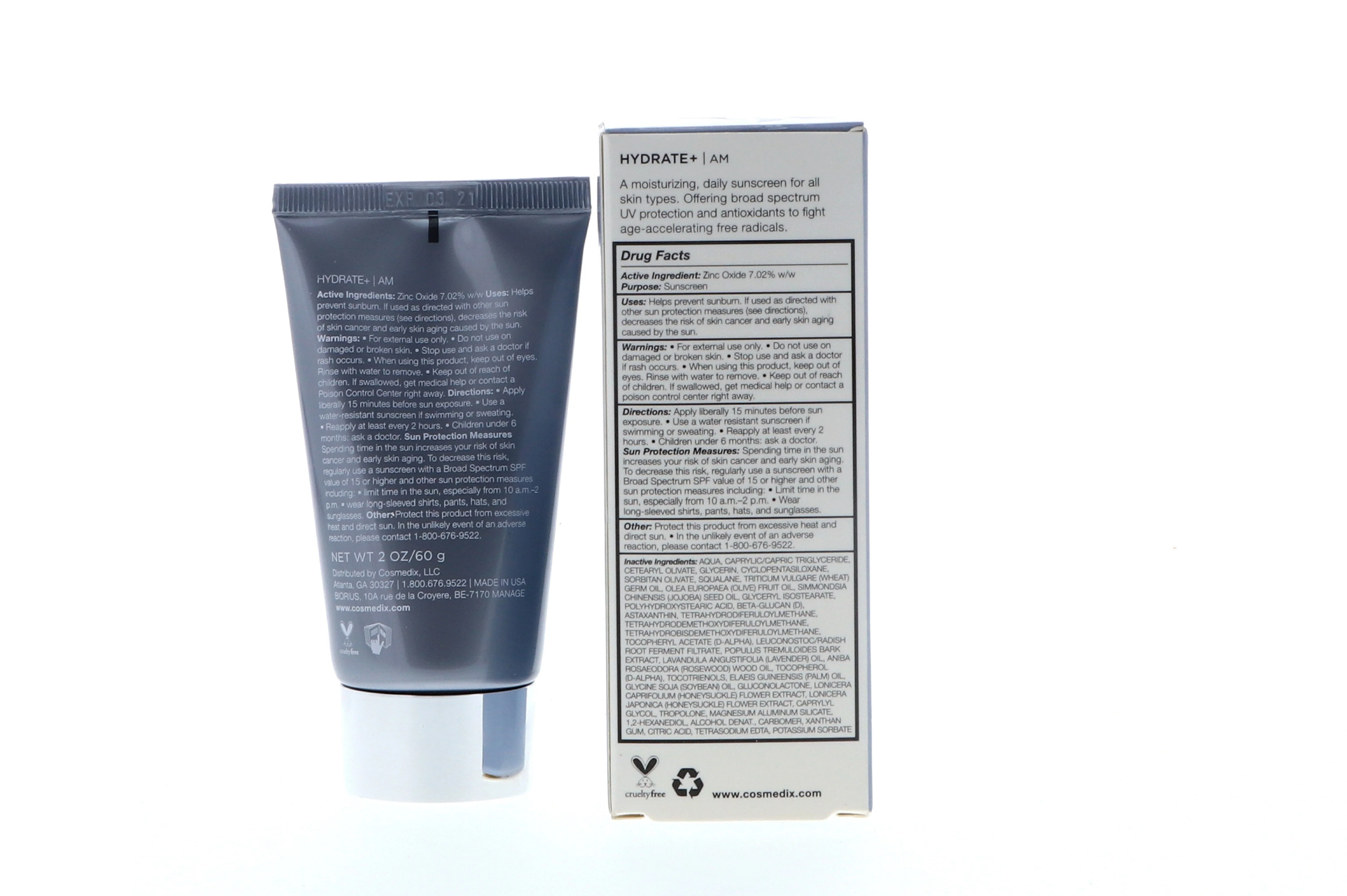 CosMedix Hydrate+ Broad Spectrum SPF 17 Moisturizing Sunscreen, 60 g / 2 oz