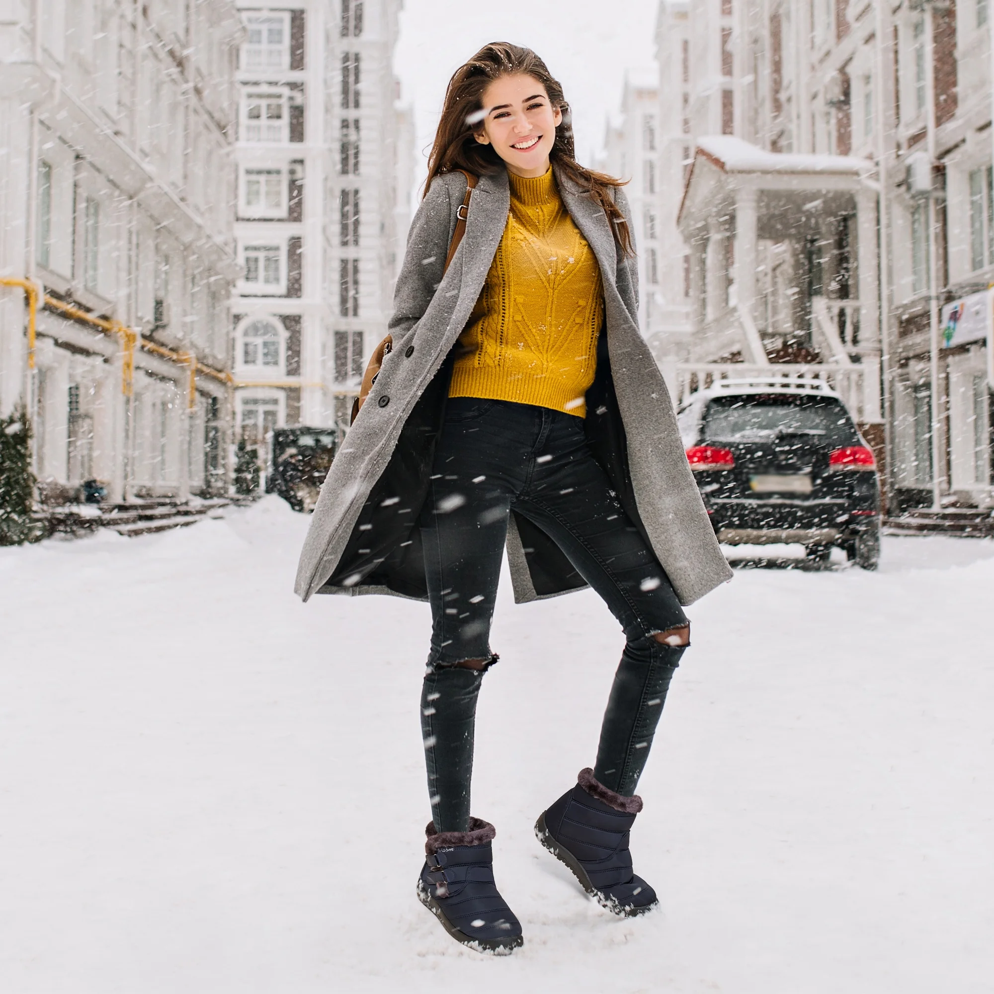 Womens Snow Boots Winter Shoes with Warm Plush Fleece Lined Ankle Booties Outdoor Comfortable Slip On Waterproof Hiking Shoe