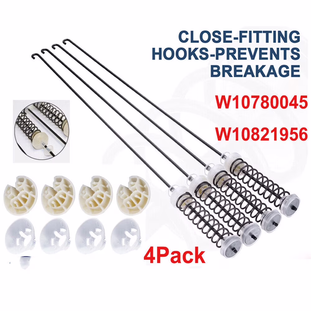 4 Pcs Washer Suspension Rod Kit W10780045 W10821956 for Whirlpool Kenmore Admiral Amana