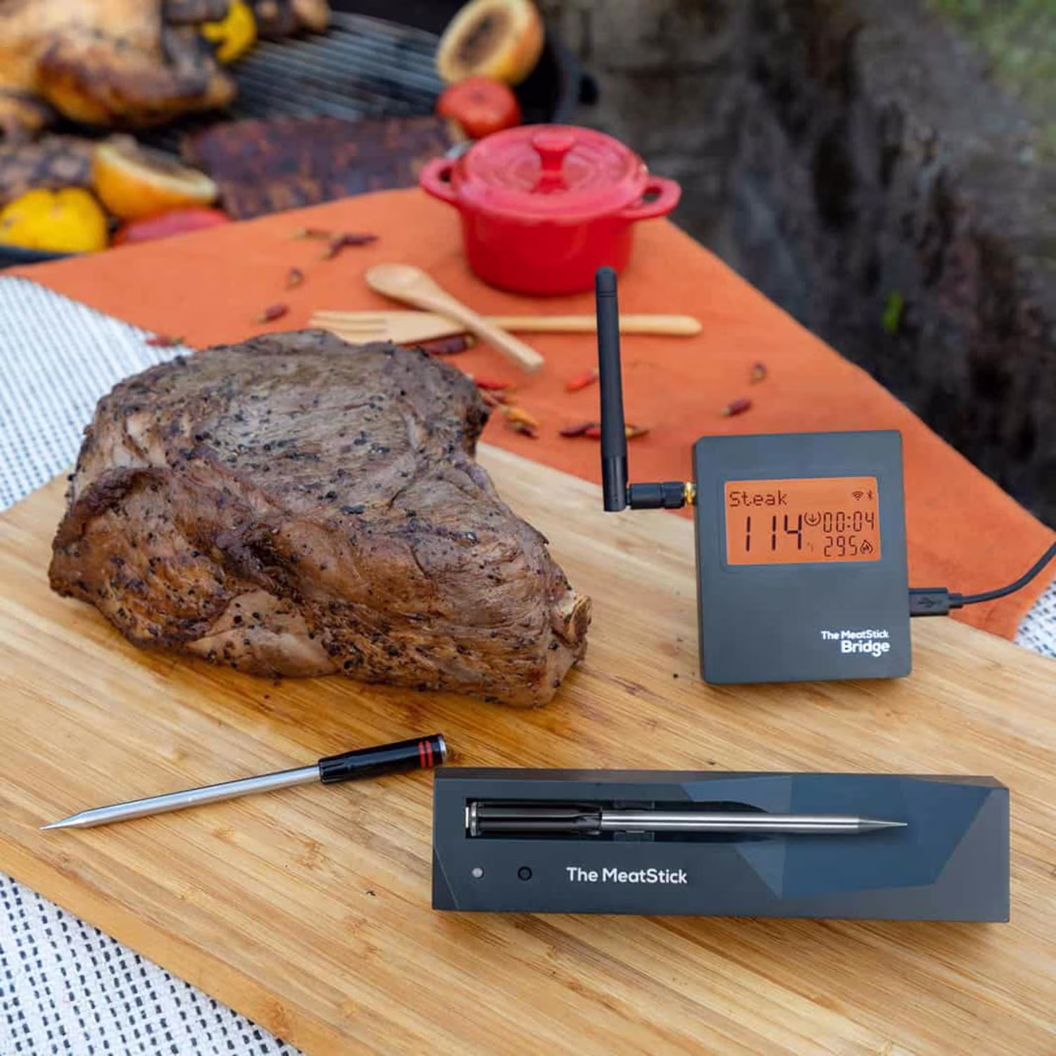 MeatStick WiFi Bridge Set | 2-Probe Package | Smart Wireless Meat Thermometer | Unlimited Range Digital Food Probe with Bluetooth | for Smoking, Grilling, BBQ, Air Fryer, Deep Frying, Oven, Rotisserie