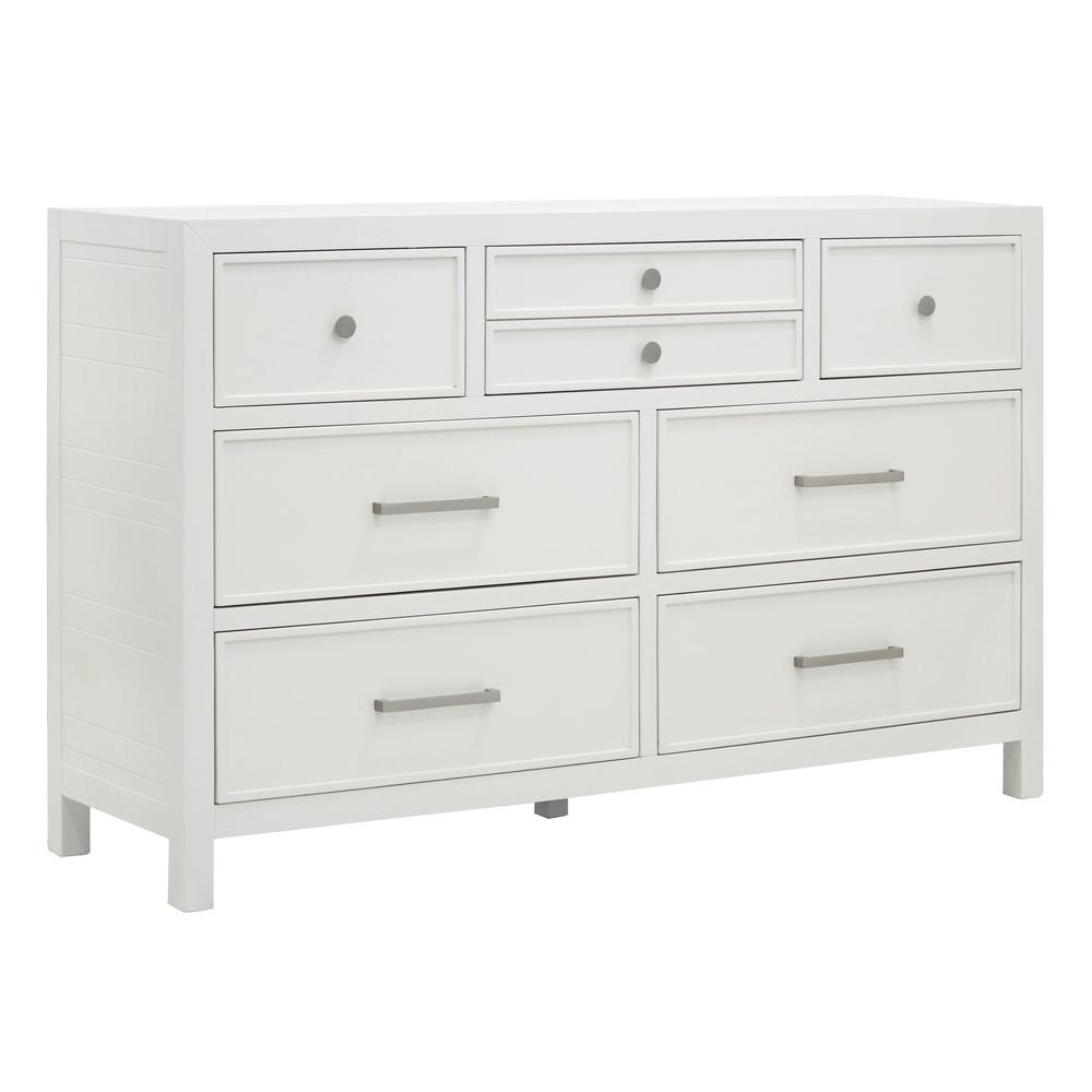 Modus Furniture Retreat Seven Drawer Wood Dresser in Snowfall