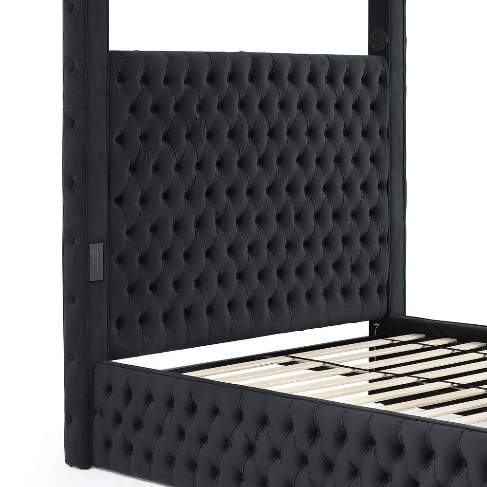 Better Home Products Dream Luxurious Velvet Canopy Bed with Speaker & USB Connection