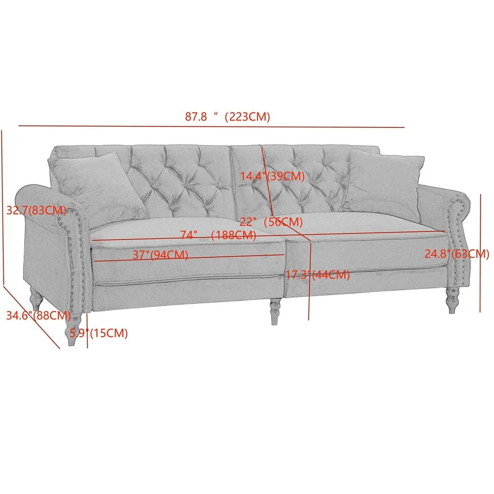 87.8'' Convertible Cream Velvet Sofa Bed Sleeper