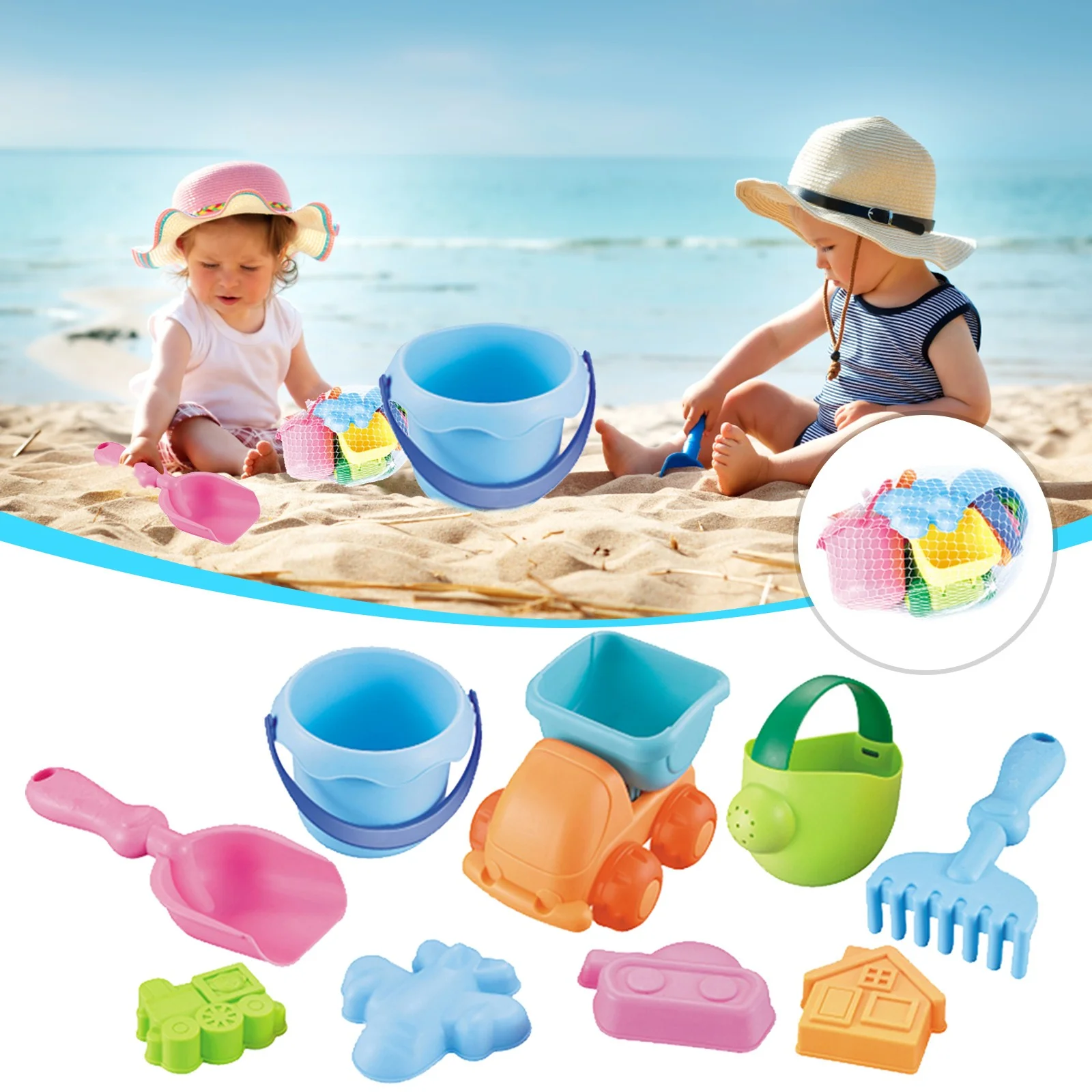 HIMIWAY Beach Sand Toys for Kids Toddlers,Sandbox Toys with Bucket Shovel Mesh Beach Bag
