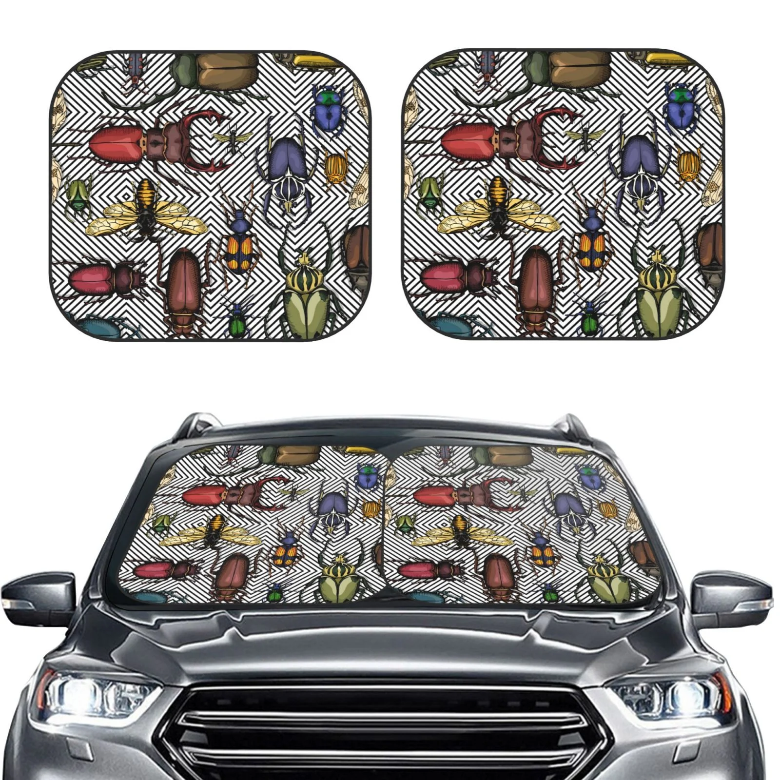 Lukts Bright Insects Print 2 Piece Car Sun Shade Windshield,Foldable Car Shade Front Windshield With Keeps Your Vehicle Cool, For Most Sedans Suv And Trucks - Small