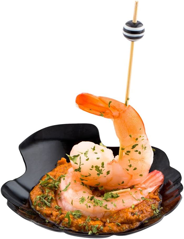 Inch Shell Appetizer Plate 100 Disposable Plastic Appetizer Plate - Sturdy Shell-Shaped Black Plastic Cocktail Plates Perfect For Serving Amuse Bouche And Hors D'oeuvres