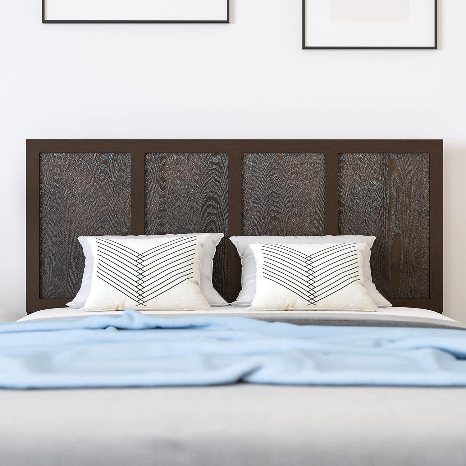 Grady Queen Size Raised Panel Wooden Adjustable Headboard In Dark Brown