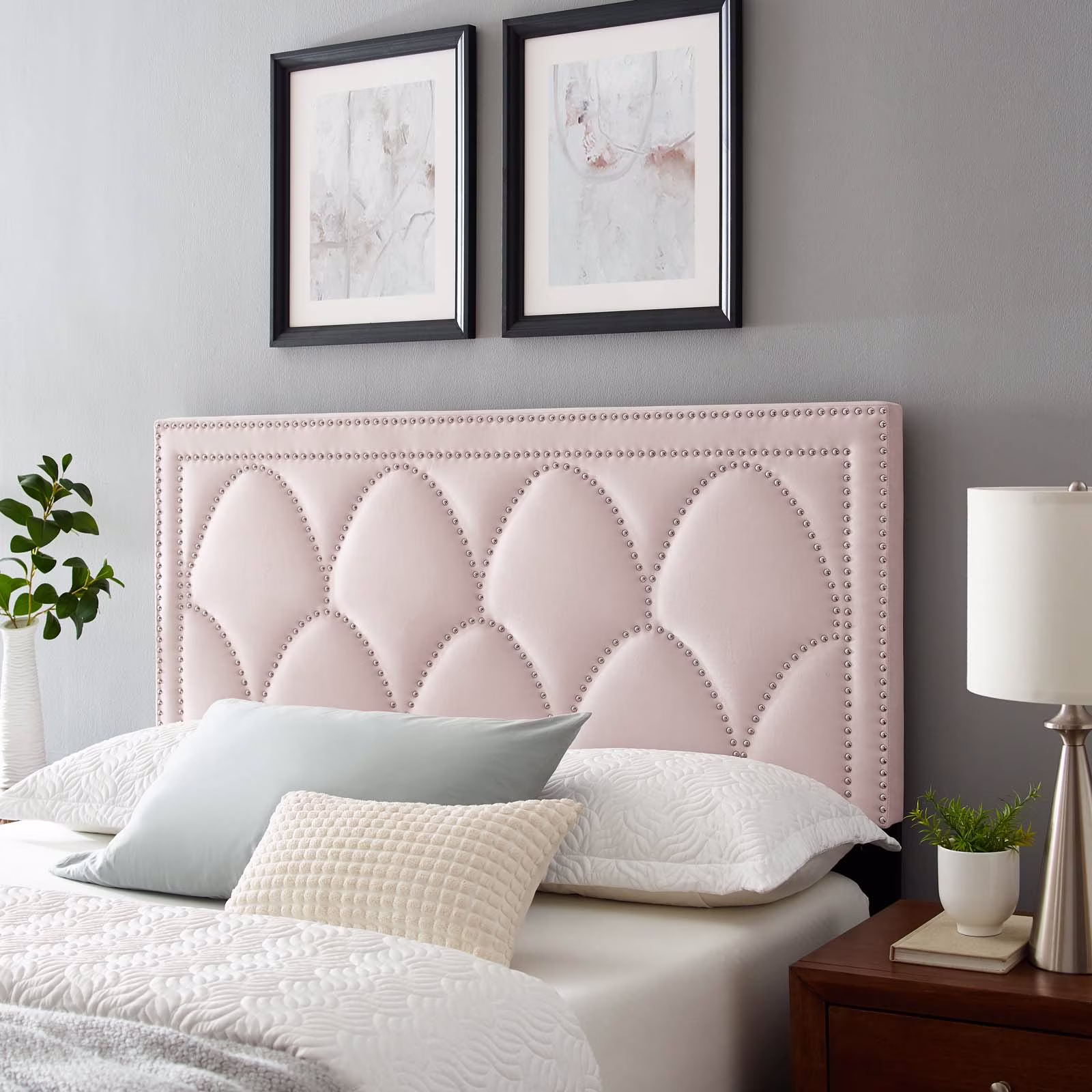 Modway Greta Performance Velvet Twin Headboard in Pink