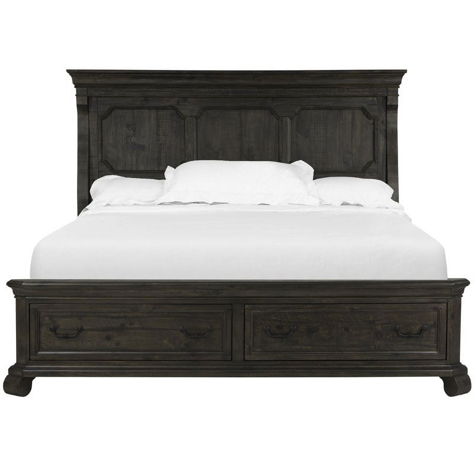 Bowery Hill Wood Pine Traditional Peppercorn King Panel Storage Bed