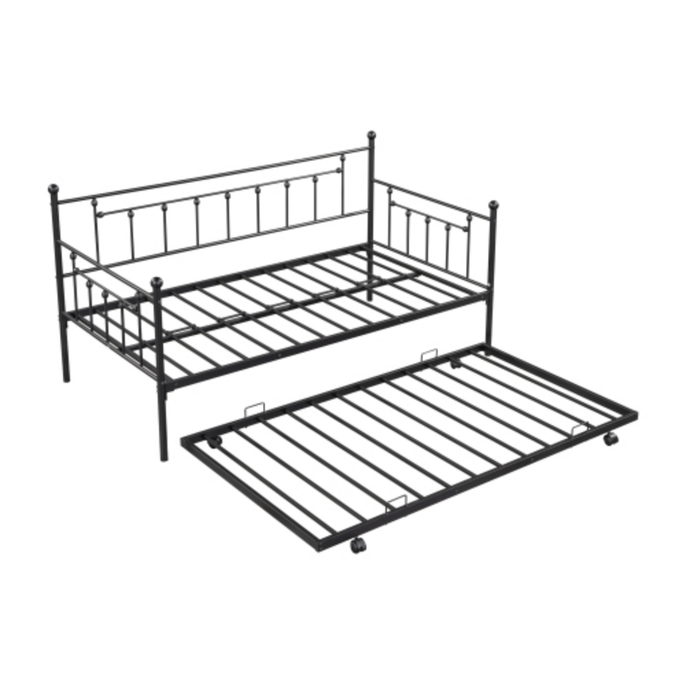 Daybed with Trundle Black + Metal