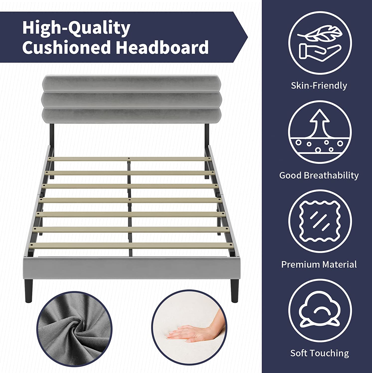 ZAFLY Upholstered Full Size Bed Frame with Adjustable Headboard,Velvet Platform Bed Frame Full,Wood Slat Support,Fully Upholstered Mattress Foundation/No Box Spring Needed,Easy Assembly,Light Grey