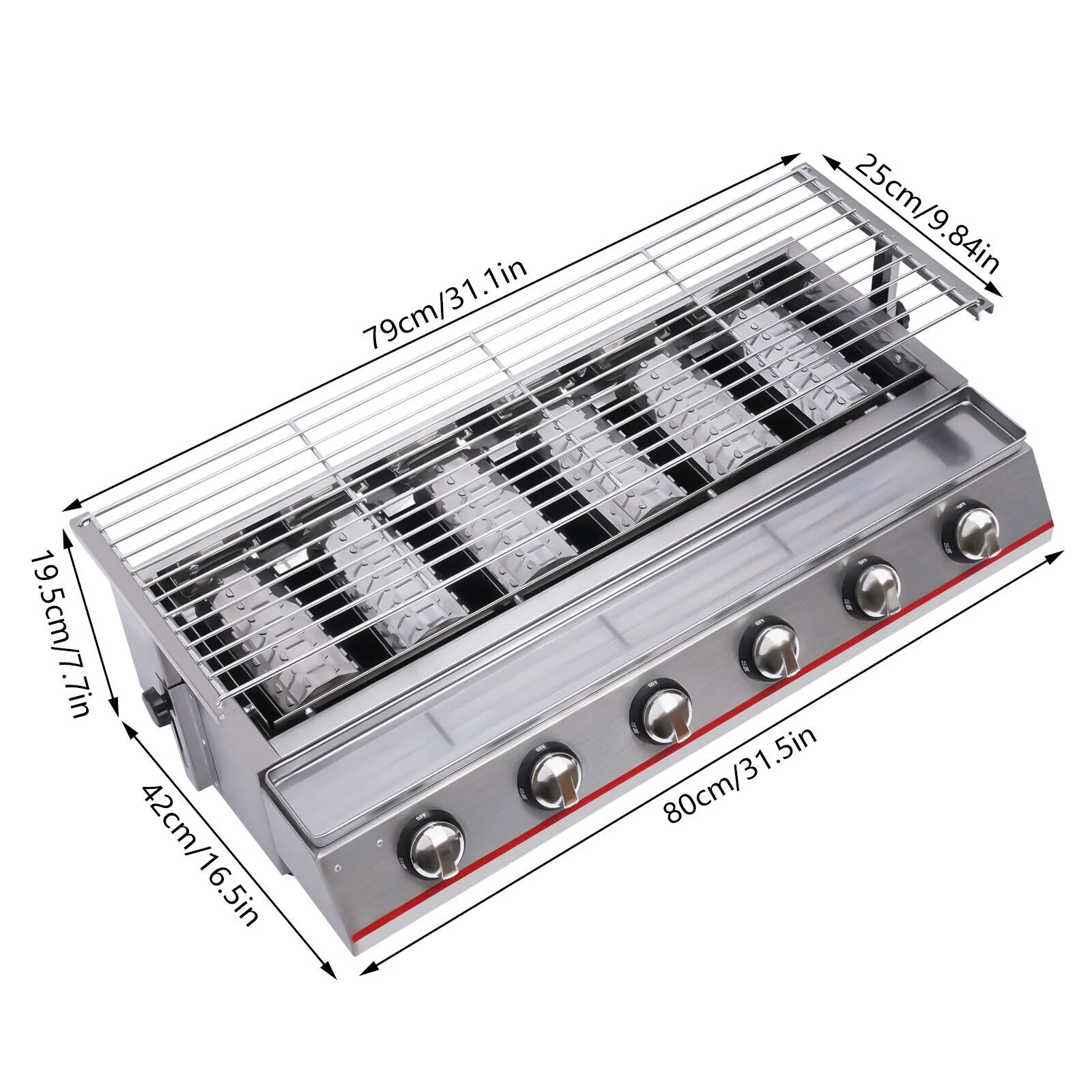 6 Burner Gas BBQ Grill Barbecue Table Top Grill Outdoor Cooking Stainless Steel