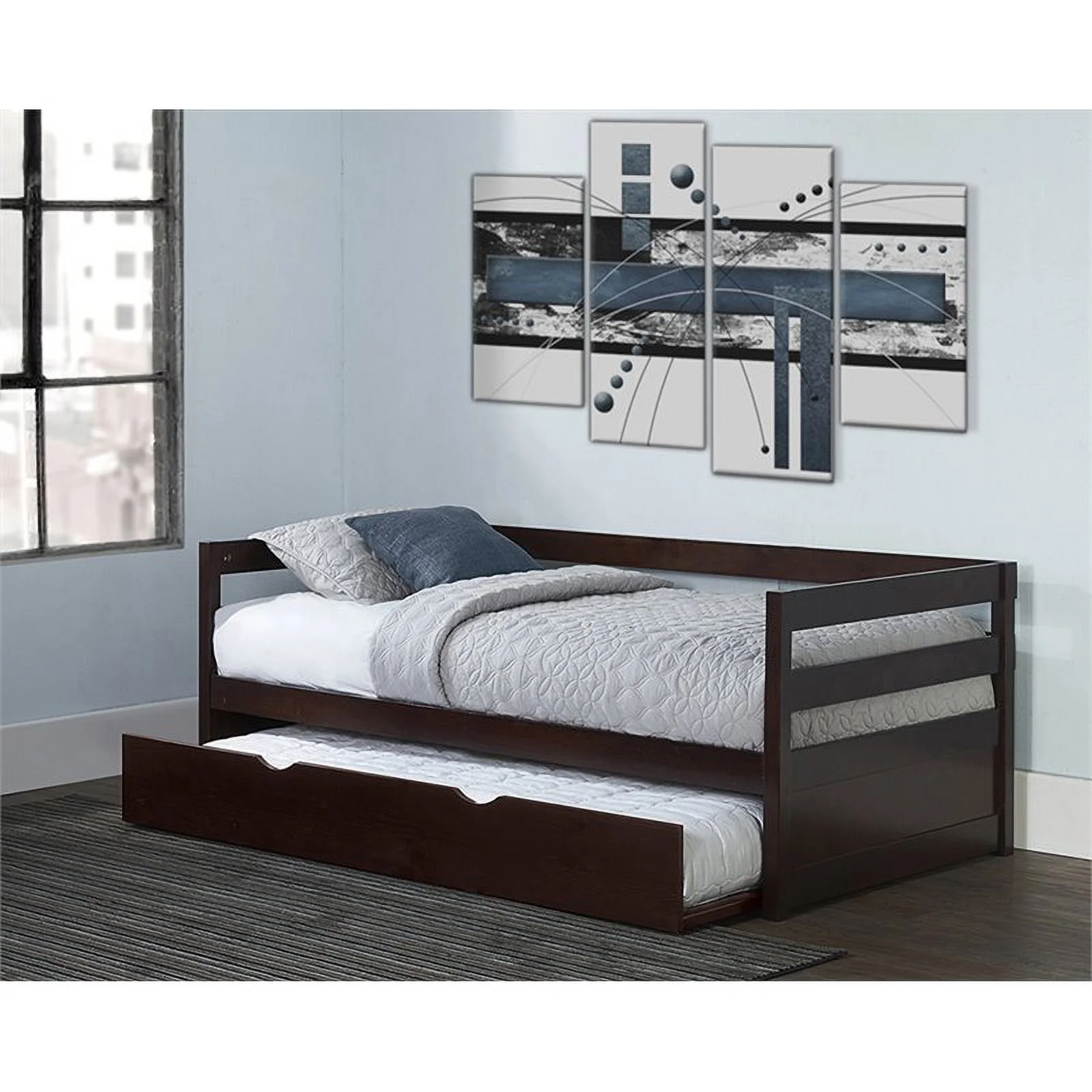 Rosebery Kids Modern Caspain Daybed with Trundle in Chocolate