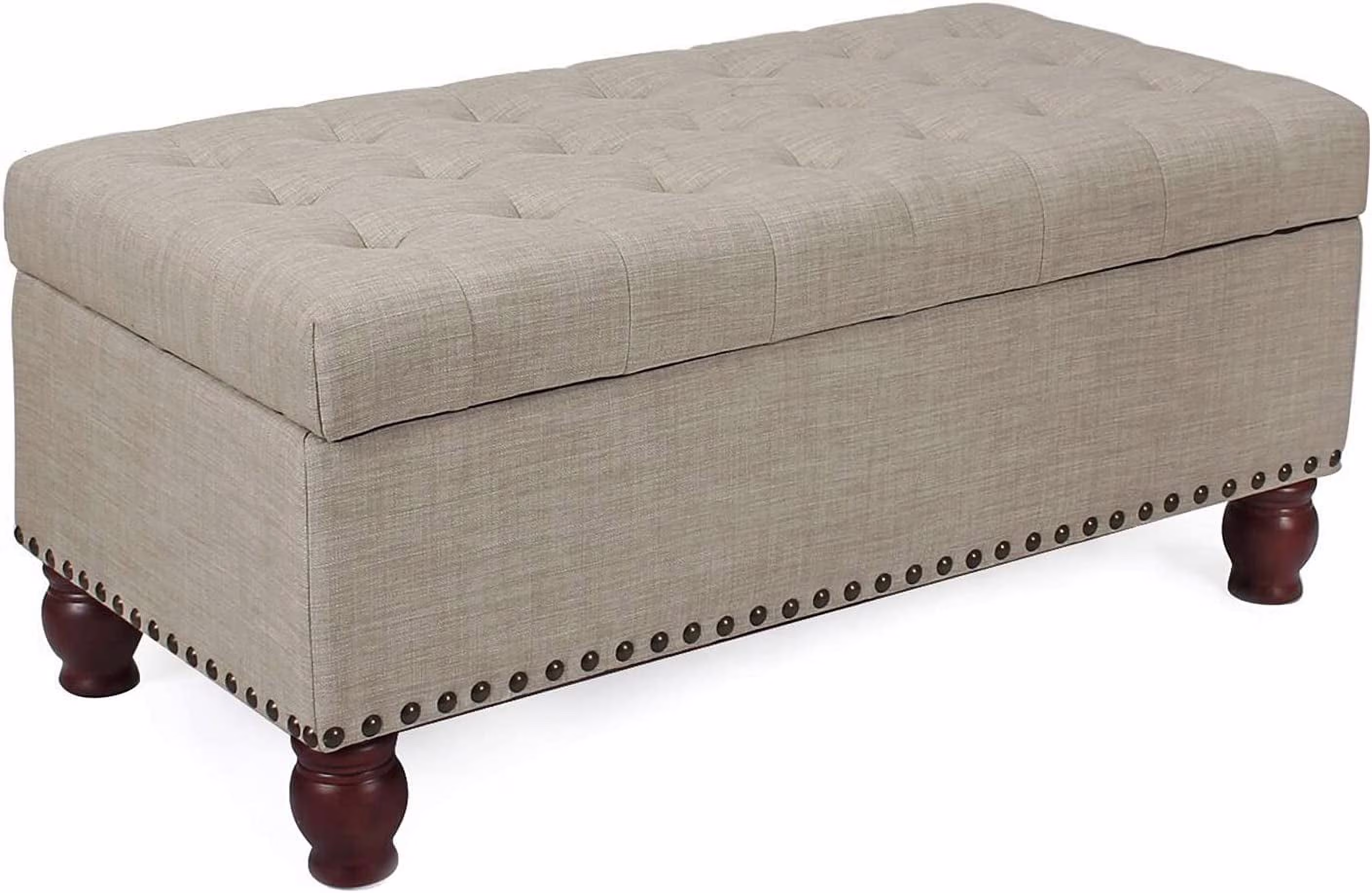 40 Inches Fabric Ottoman Bench With Storage For Living Bed Room, Button Tufted Foot Rest Stool With Solid Wood Legs (Beige)