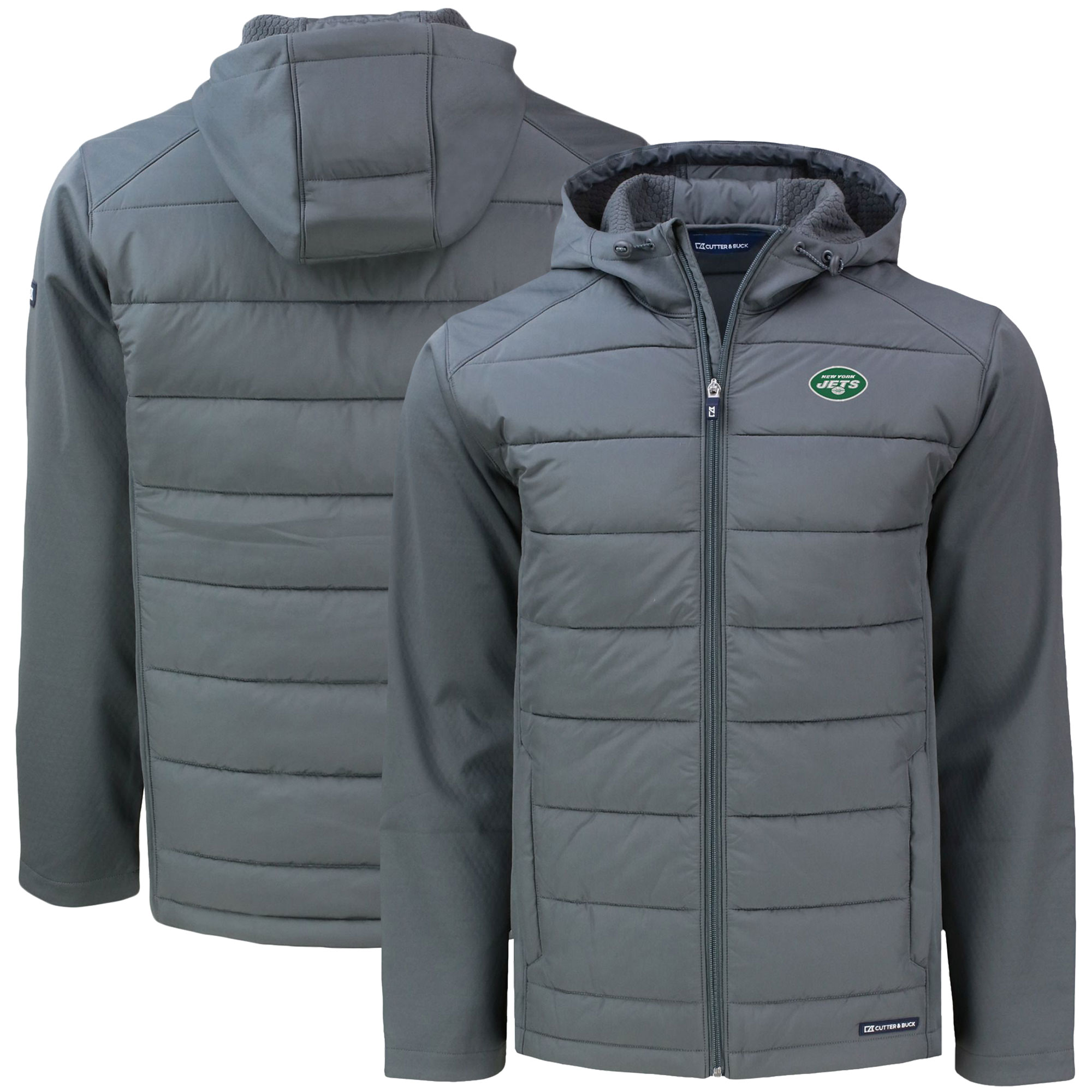 Men's Cutter & Buck Gray New York Jets  Big & Tall Evoke Hybrid Eco Softshell Recycled Full-Zip Hooded Jacket