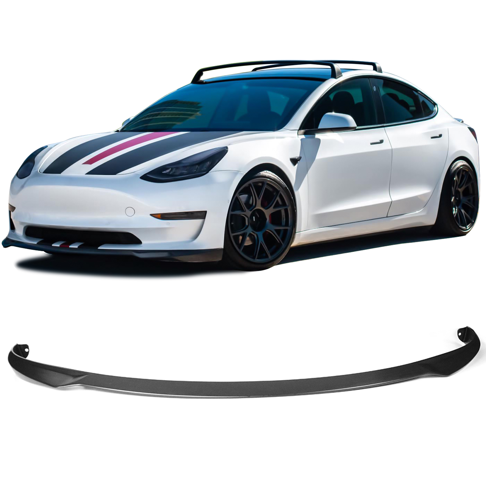 Ikon Motorsports Compatible with 17-23 Tesla 3 IKON Style Front Bumper Lip - PP