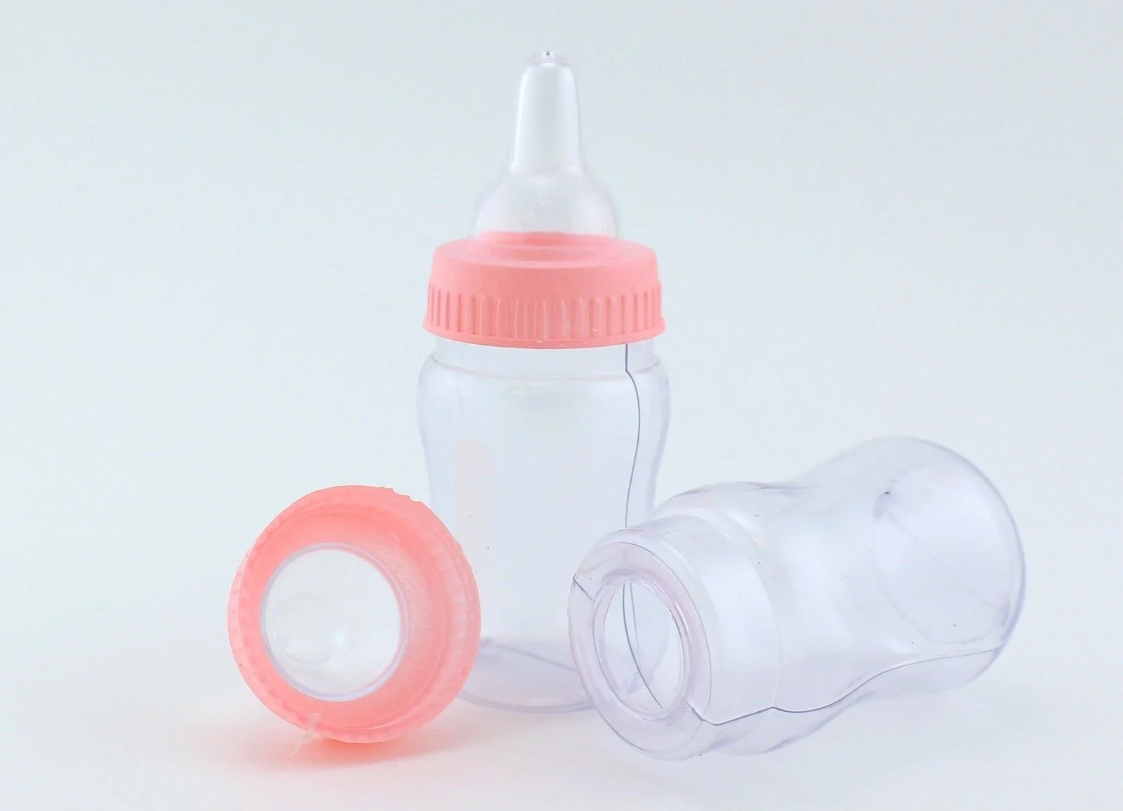 4.25 inch Fillable Plastic Mini Baby Bottles Pink Cap 24 Pieces Baby Shower Shower Favors