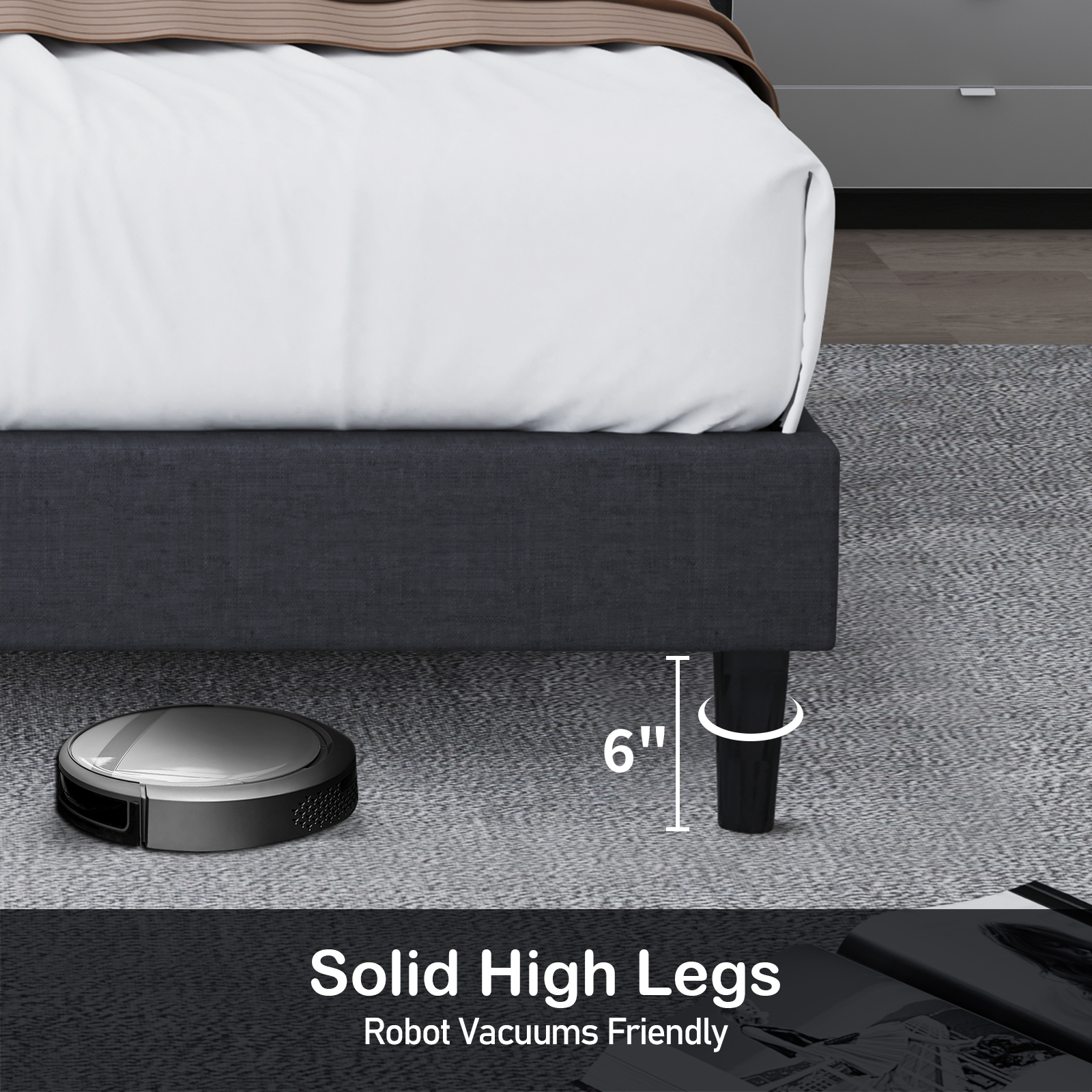 Sutaifuri King Size Upholstered Bed Frame Wingback Headboard, Adult Mordern Platform Bed Wood Slats Support/No Box Spring Needed