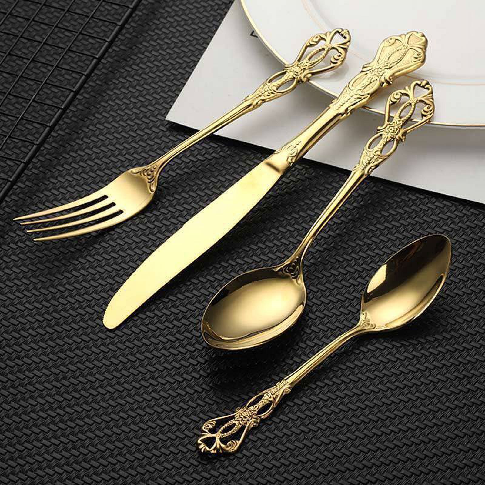24pcs Cutlery Set Gold Dinnerware Spoon Dinner Silverware Tableware Gifts