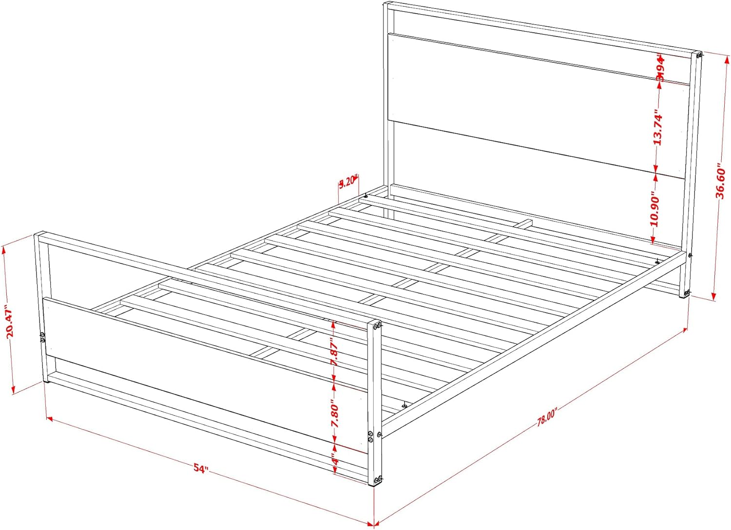 ERFBW02 Erie Platform Bed Frame With 4 Metal Legs - High-Class Bed In Powder Coating White Color And White Wood Laminate