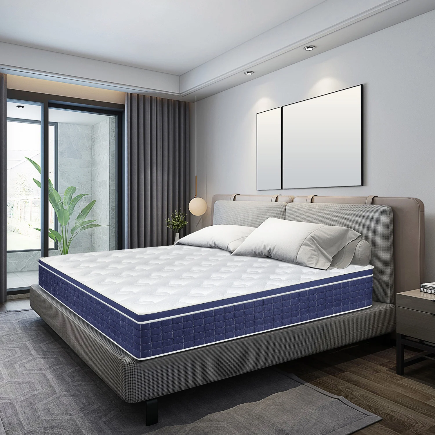 AICEHOME 14 inch Hybrid Mattress in a Box, Innerspring and Gel Memory Foam Medium Firm, King Mattress