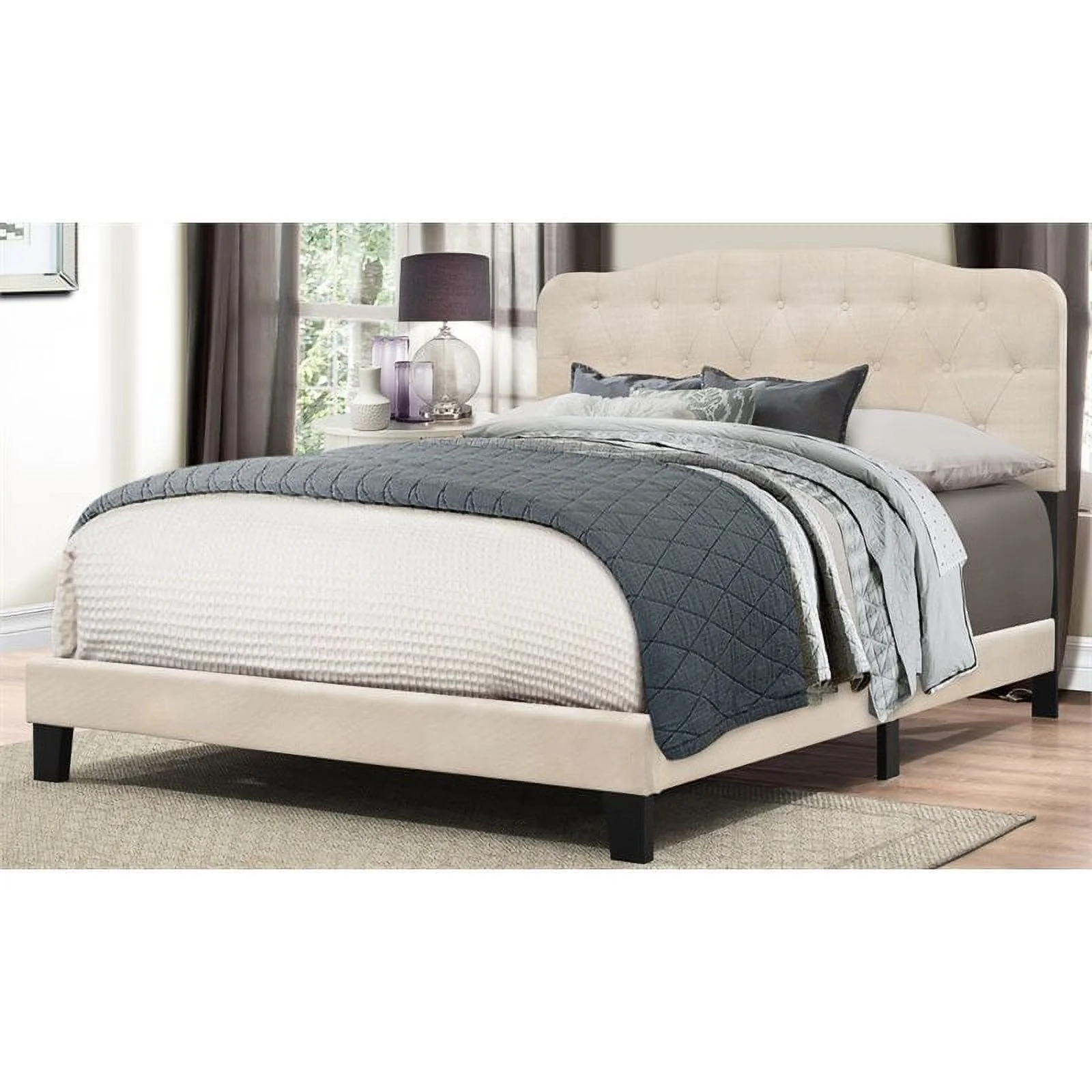 Kingfisher Lane Modern Wood/Fabric Upholstered Queen Panel Bed in Linen White