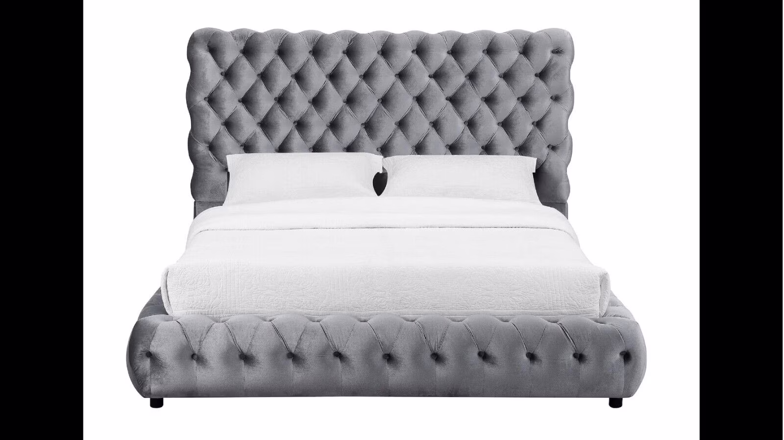 Contemporary 1pc Gray Fabric Upholstered King Size Bed w Tufted Headboard Footboard Bedroom Furniture
