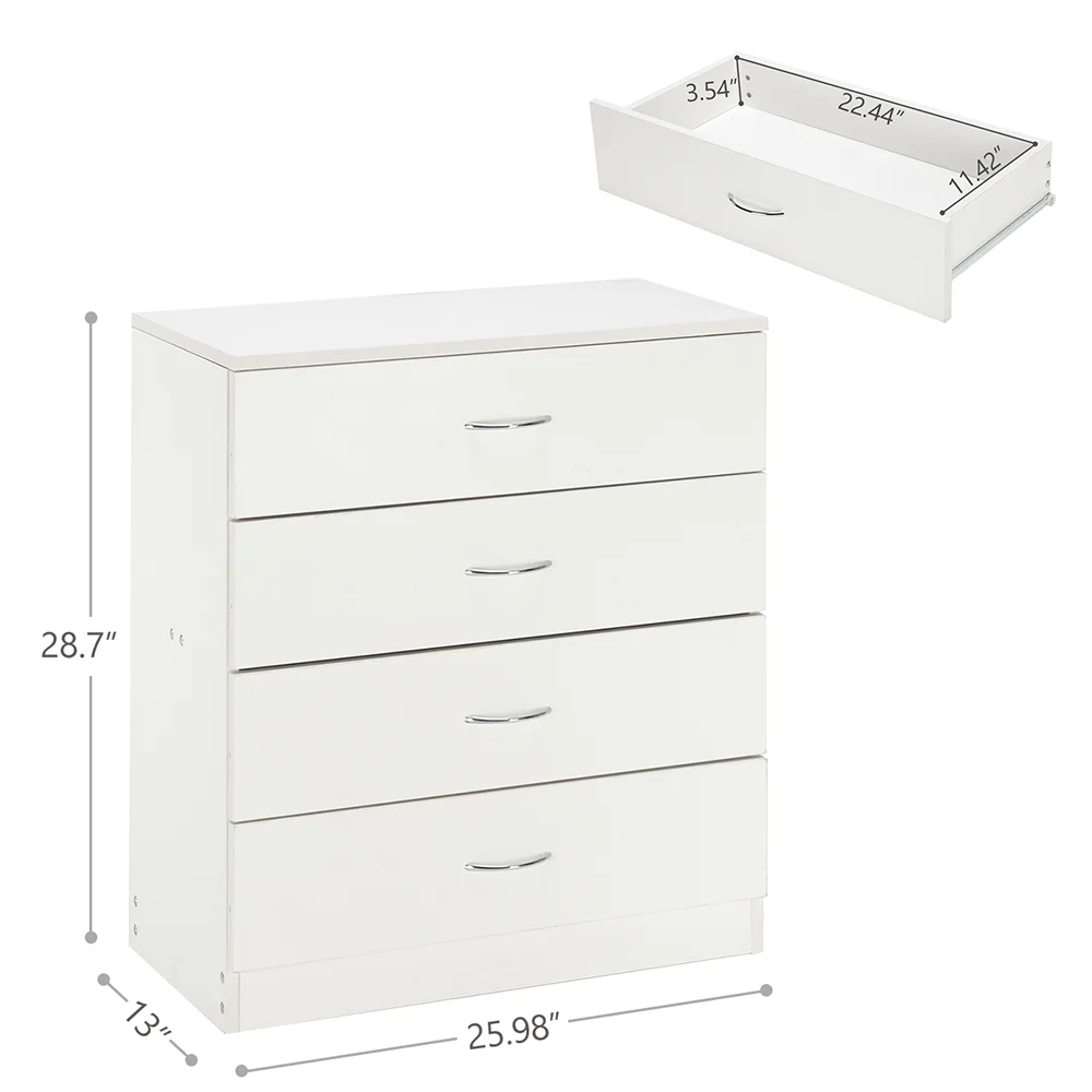 [FCH] Modern Home Furnishings Collection: White MDF Wood 4-Drawer Dresser with Sleek and Simple Design