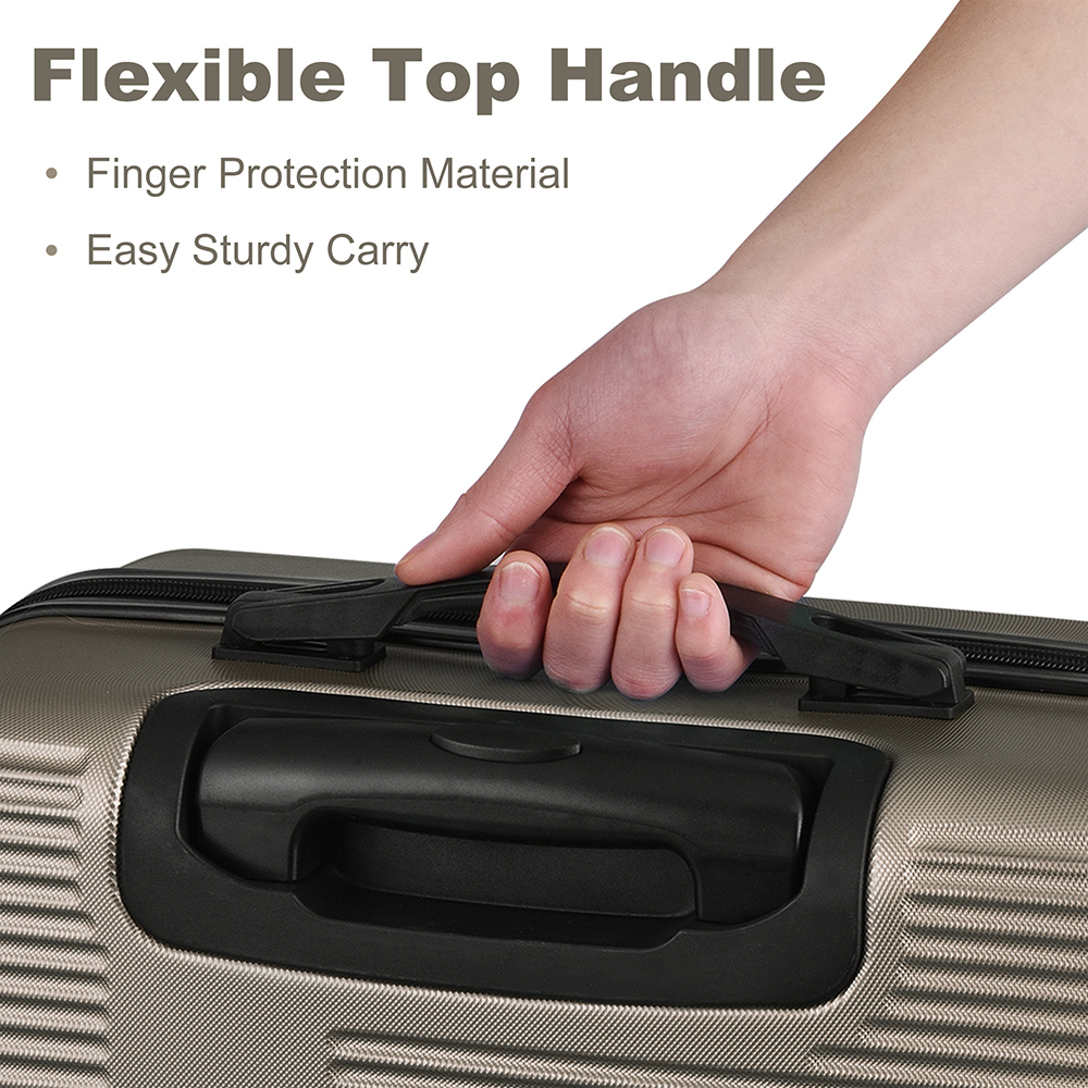 Fangsheng 3 Piece Luggage with TSA Lock ABS, Durable Luggage Set, Lightweight Suitcase with Hooks, Spinner Wheels Cross Stripe Luggage Sets 20in/24in/28in, Champagne