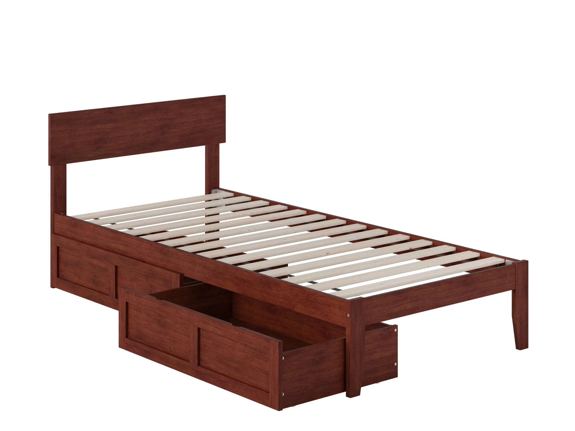Boston Twin Extra Long Bed with 2 Extra Long Drawers in Walnut