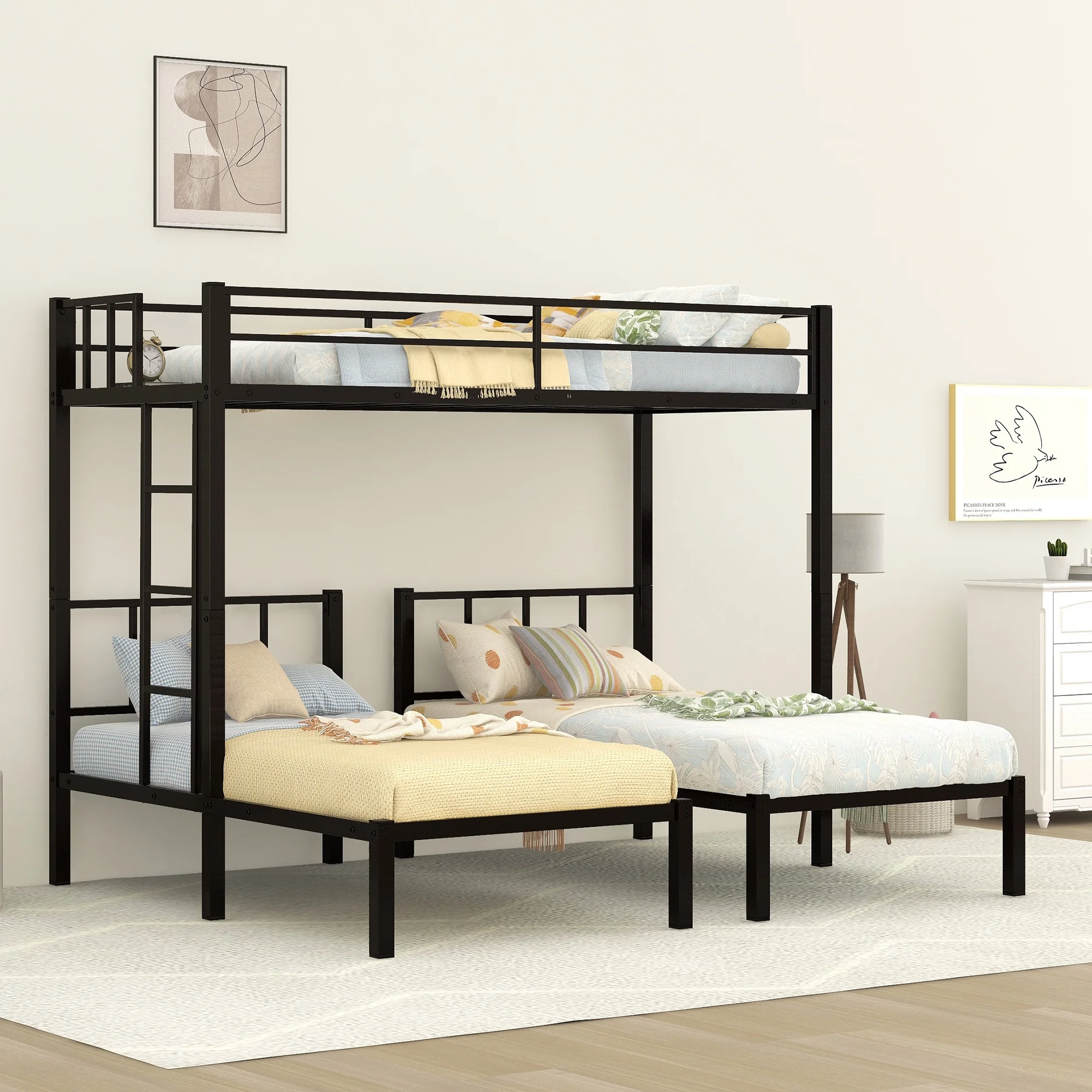 Seizeen Triple Bunk Bed for 3, Metal Twin over Twin and Twin Bunk Bed for Kids Teens, Can be Separated into 3 Twin Beds, Space Saving Design Perfect for Bedroom, Apartment, Dorm, Black