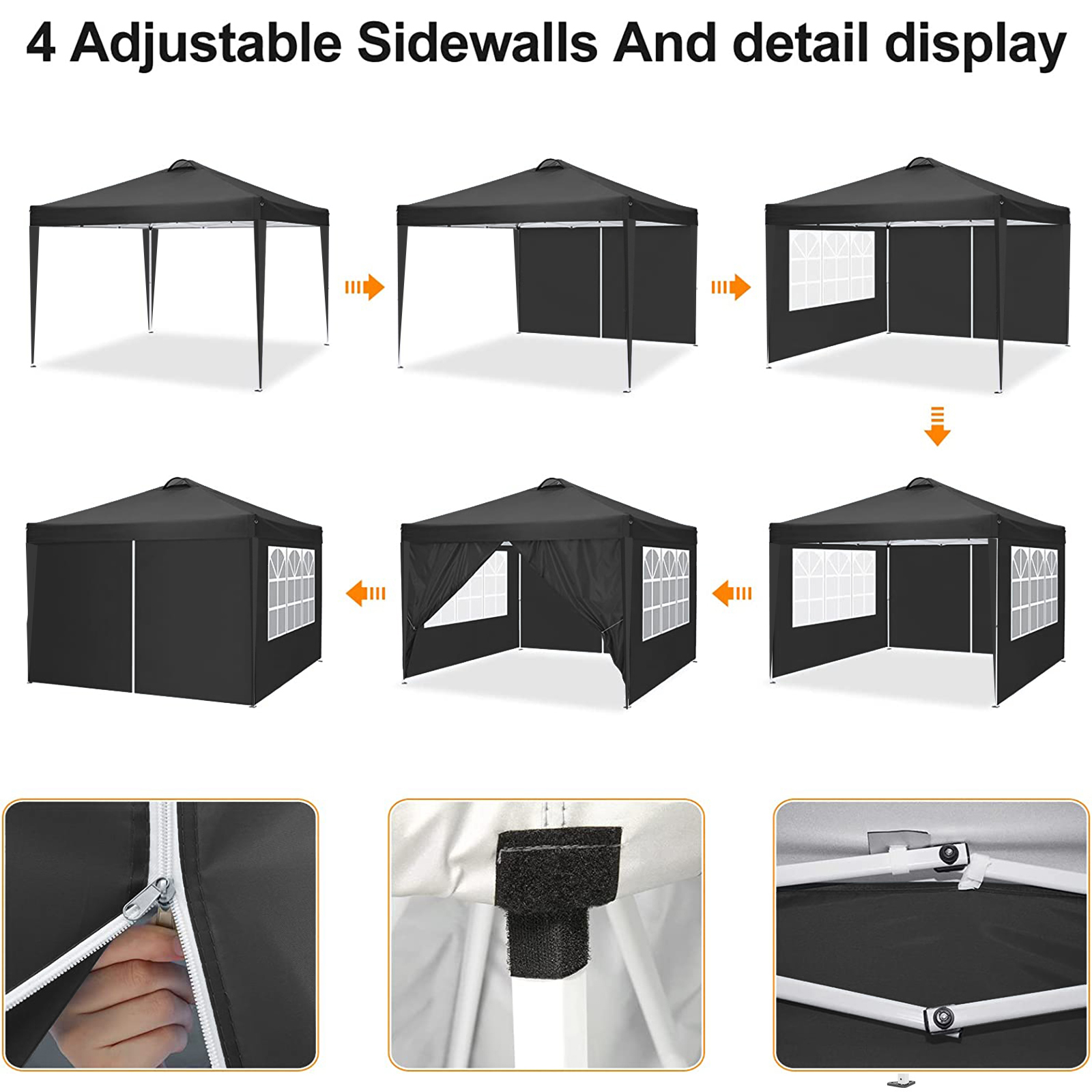 Vebreda Canopy Party Tent for Outside, 10' x 10' Outdoor Party Wedding Tent, Black
