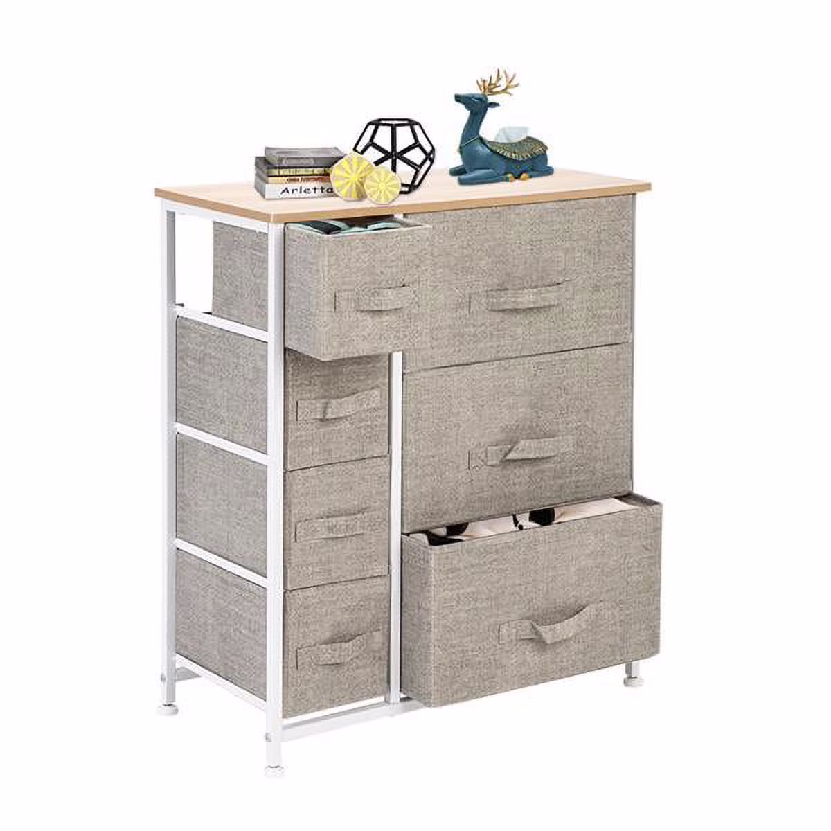 Dresser with 7 Drawers - Furniture Storage Tower Unit for Bedroom, Hallway, Closet, Office Organization - Steel Frame, Wood Top, Easy Pull Fabric Bins, Linen / Natural