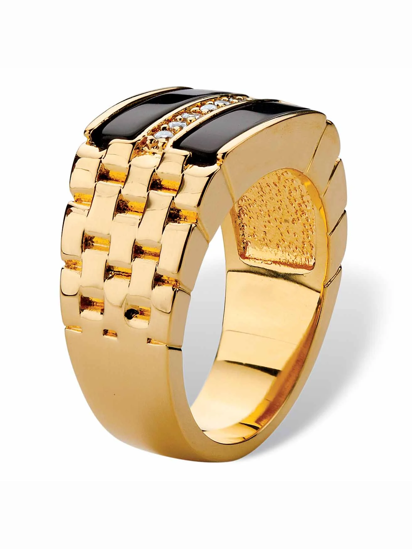 PalmBeach Jewelry Men's .14 TCW Genuine Black Onyx and CZ Buff Top Ring Gold-Plated