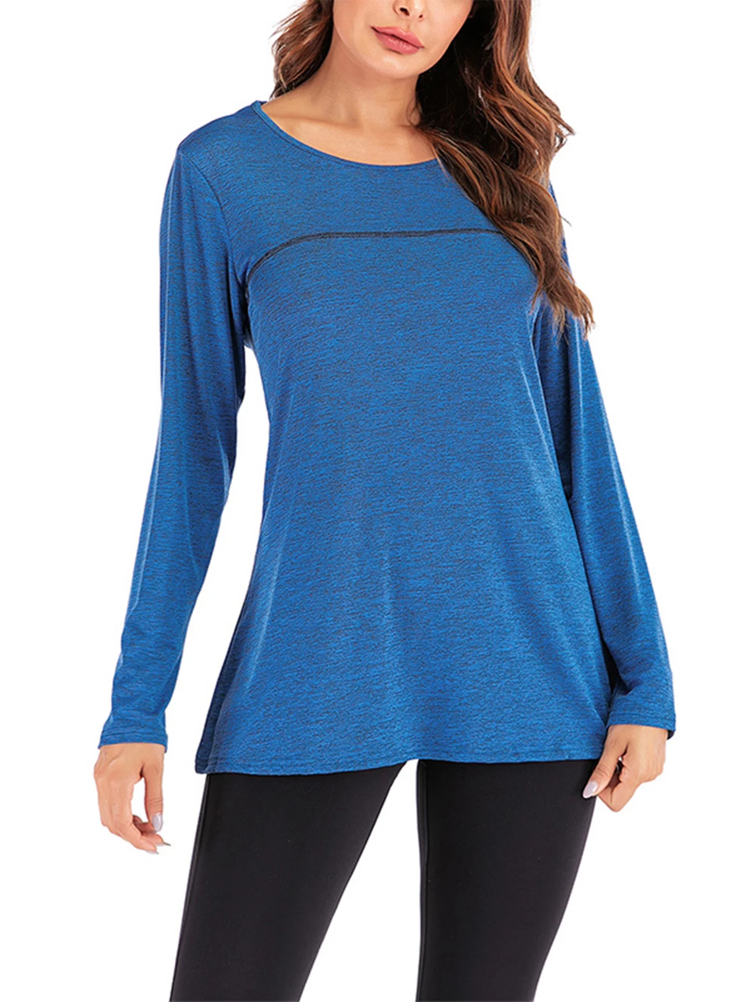 Womens Long Sleeve Workout Shirts Tops Ladies Yoga Running Gym Athletic T-Shirts Activewear