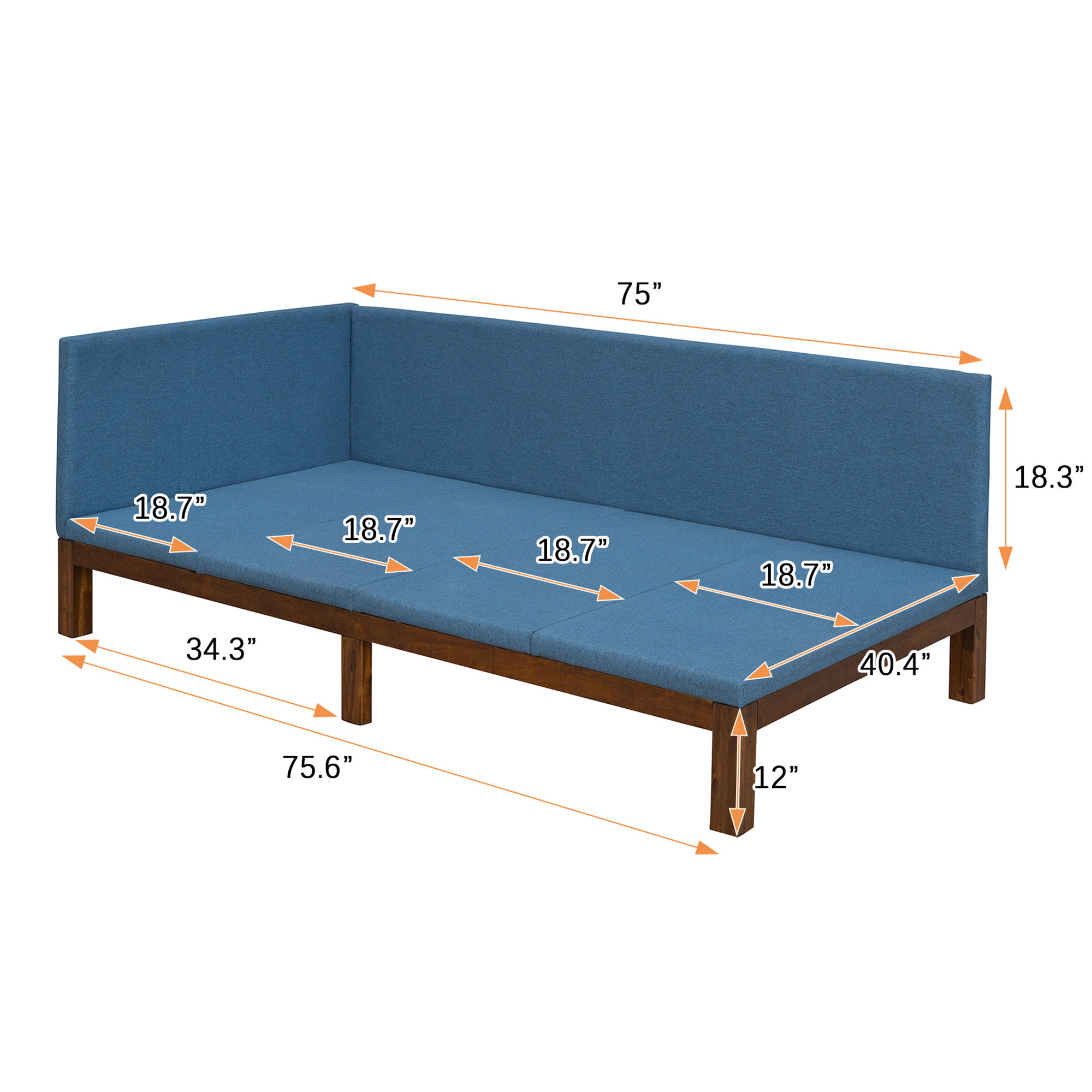 Kuurfuurdo Twin Size Upholstered Daybed Wood Slat Frame Support Sofa Bed Linen, Blue