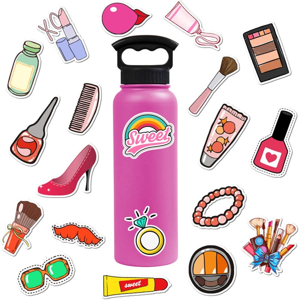 Cute Cosmetic Water Bottle Stickers, Girl Trendy Makeup Laptop Notebook Phone Computer Guitar Skateboard Luggage Vinyl