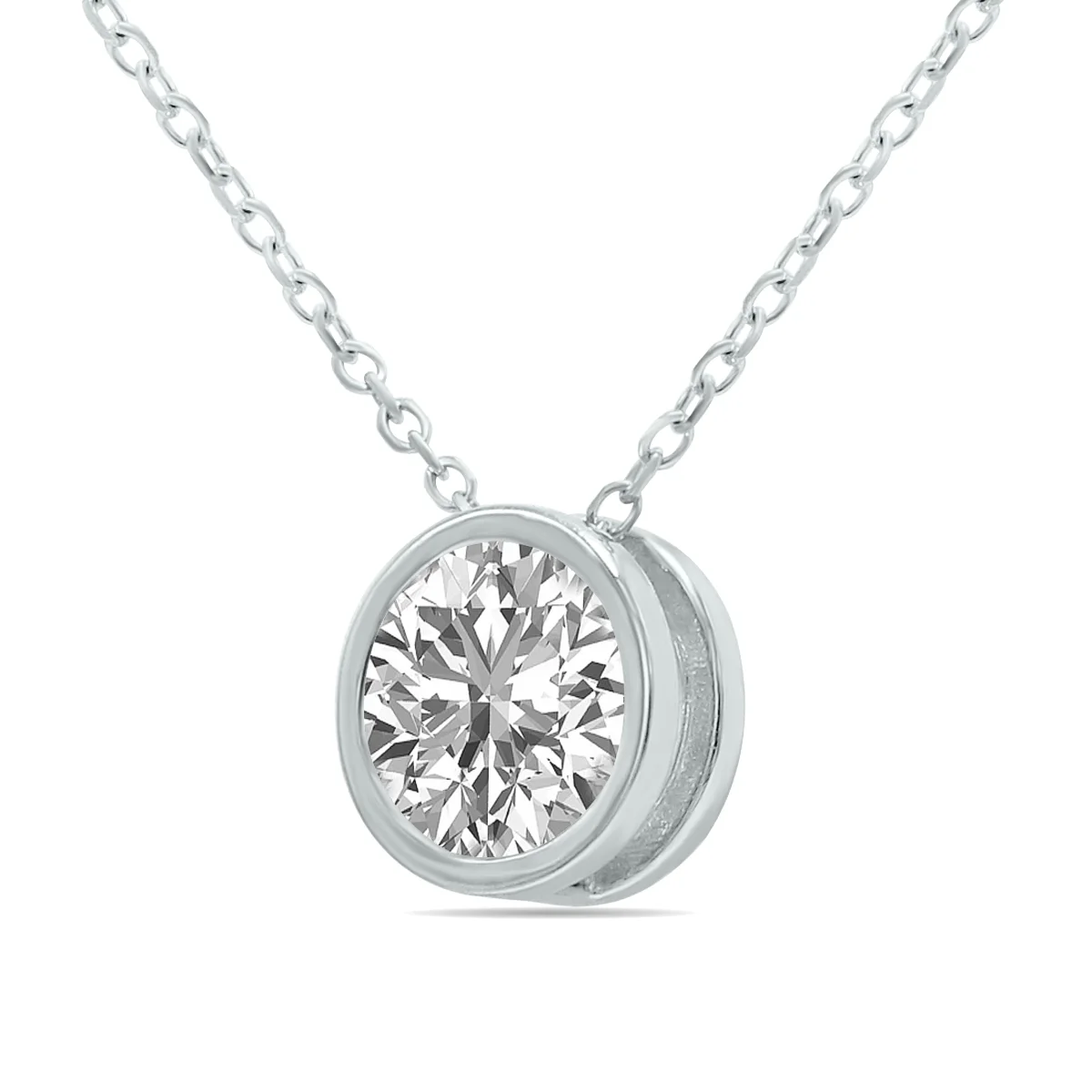 SZUL Women's Lab Grown 3/4 Carat Round Solitaire Diamond Bezel Set Pendant in 14K White Gold (F-G Color, VVS1-VVS2 Clarity)