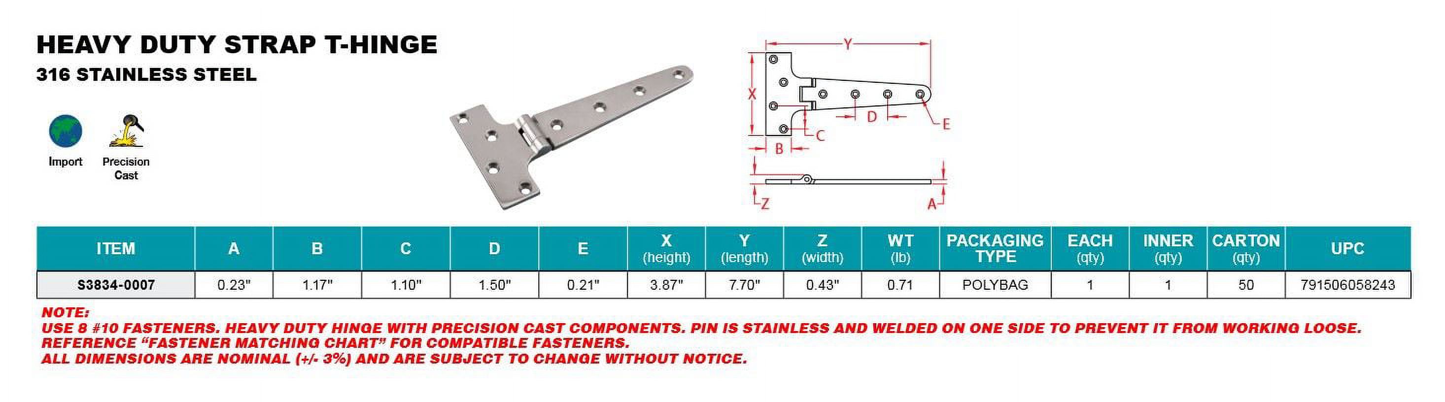 STAINLESS HEAVY DUTY STRAP T-HINGE 7