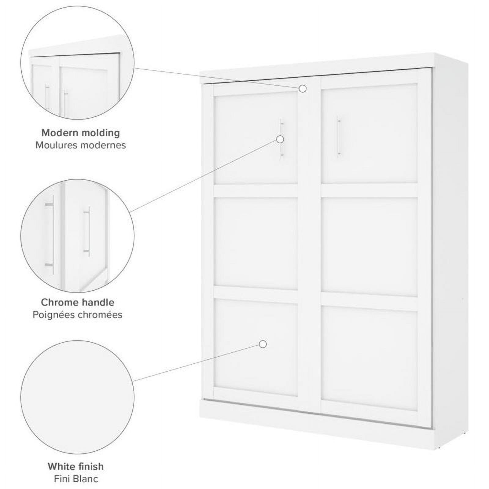 Pemberly Row Modern Wood Queen Wall Bed with Cabinet in White