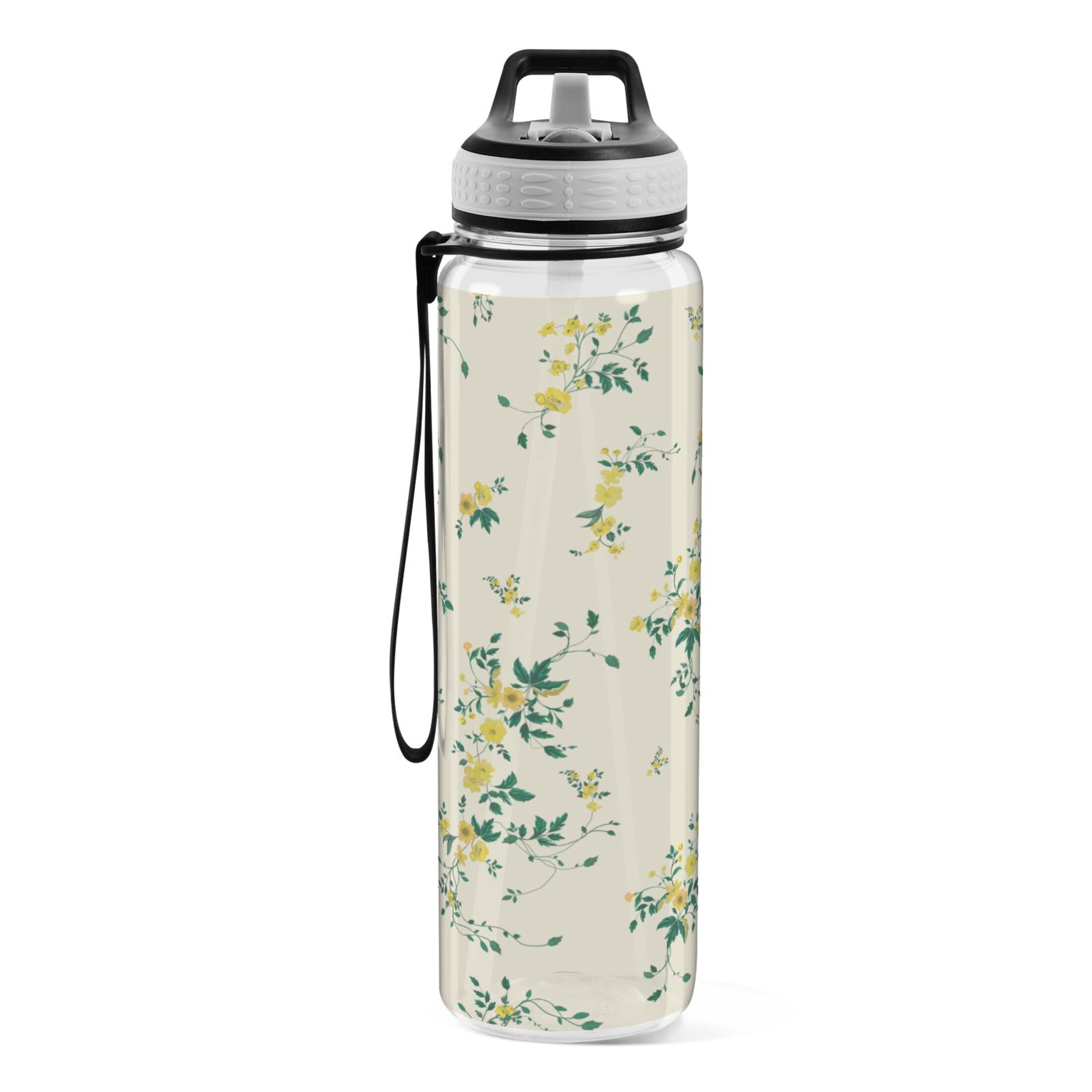 Floral with Green Leaf 32oz Water Bottles with Straw Tritan Leakproof Sports Bottle BPA Free Clear for Fitness Gym Swimming Cycling