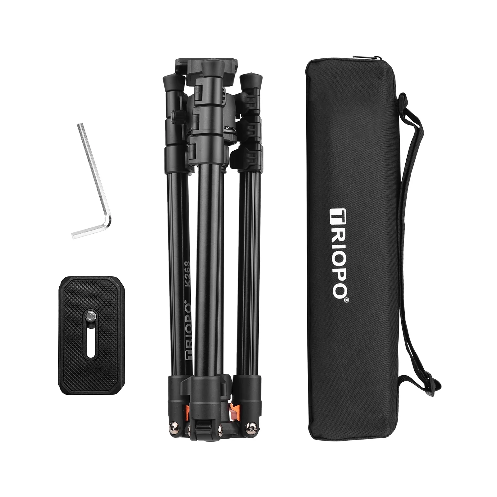 TRIOPO K268 Portable Photography Tripod Stand Aluminum Alloy Panorama Ball Head 162cm/63.8in Max. Height 10kg/22lbs Load Capacity Travel Camera Tripod with Carry Bag 2pcs Quick Release Plates