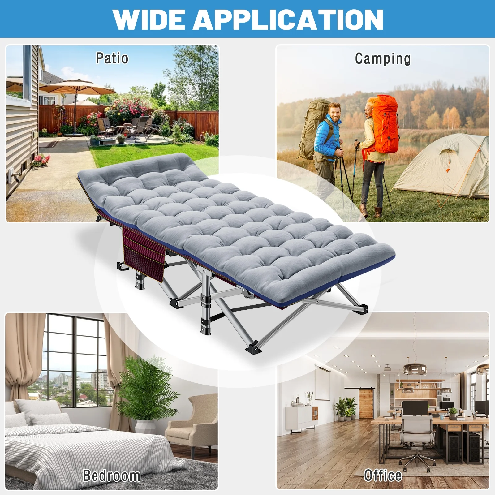 FICISOG Outdoor Folding Bed for Adults, Portable Folding Camping Cots with Mattress & Carry Bag