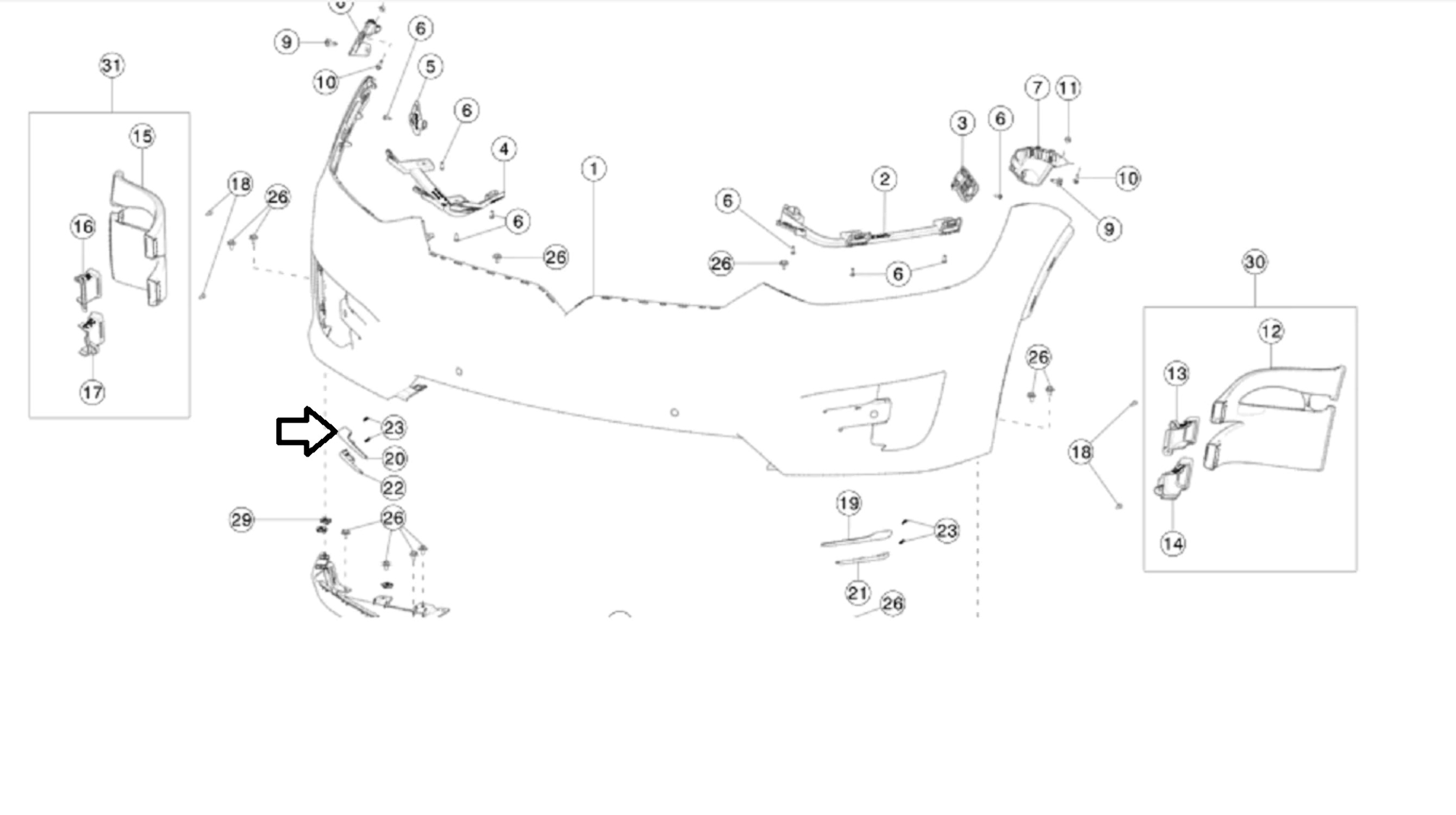 Tesla Model X Front Upper Parking Fog Light Molding Spear Trim Strip, Right, 2016-2021