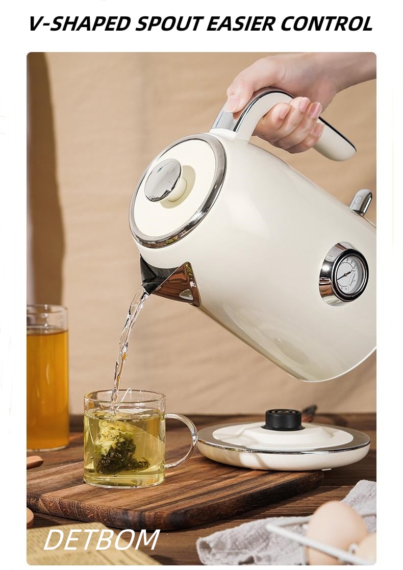 1.7L Stainless Steel Kettle with Temperature Gauge, 1800W Water Boiler with LED Light, Auto Shut-Off and Boil-Dry Protection