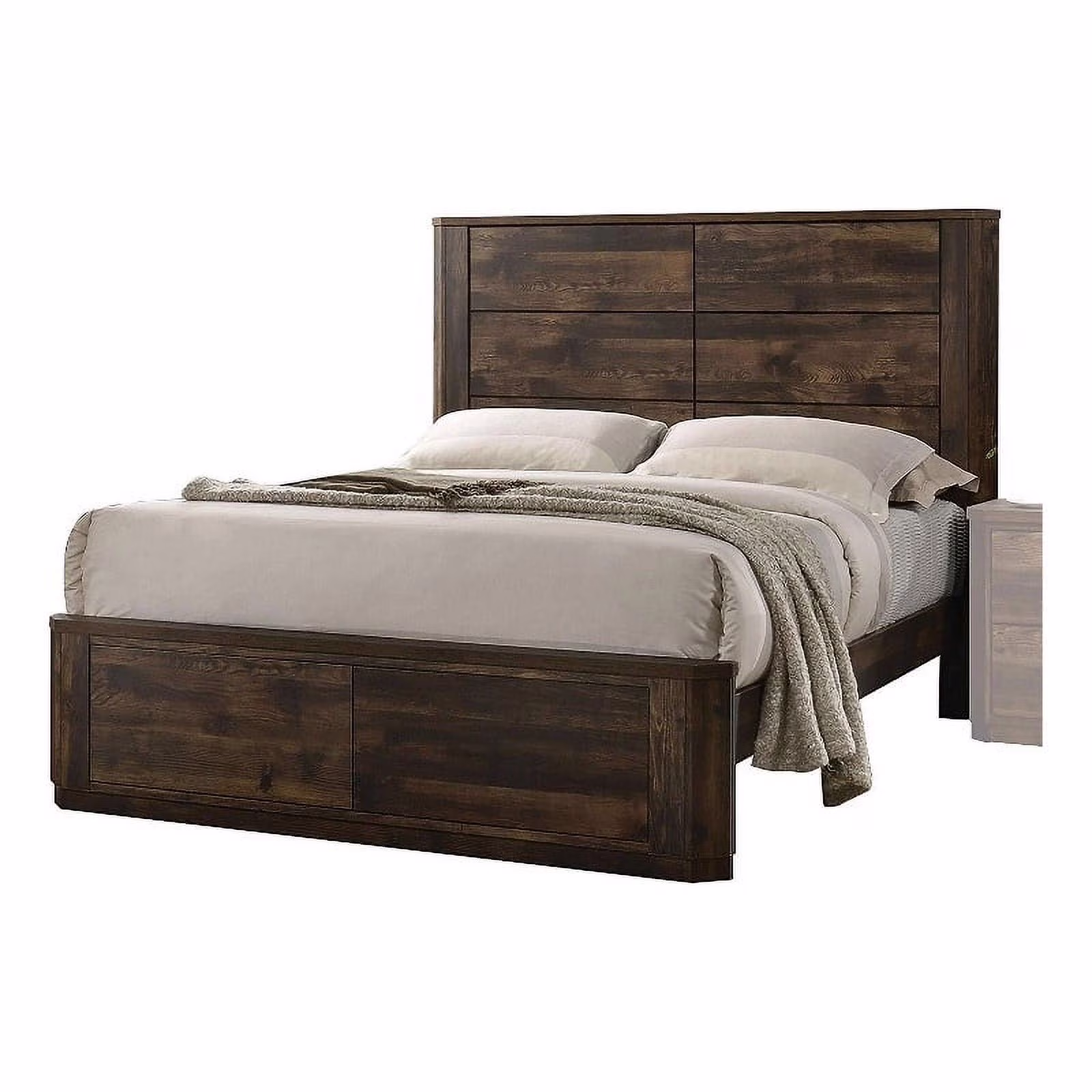 Transitional Style Wooden Eastern King Bed with Paneled Headboard Brown