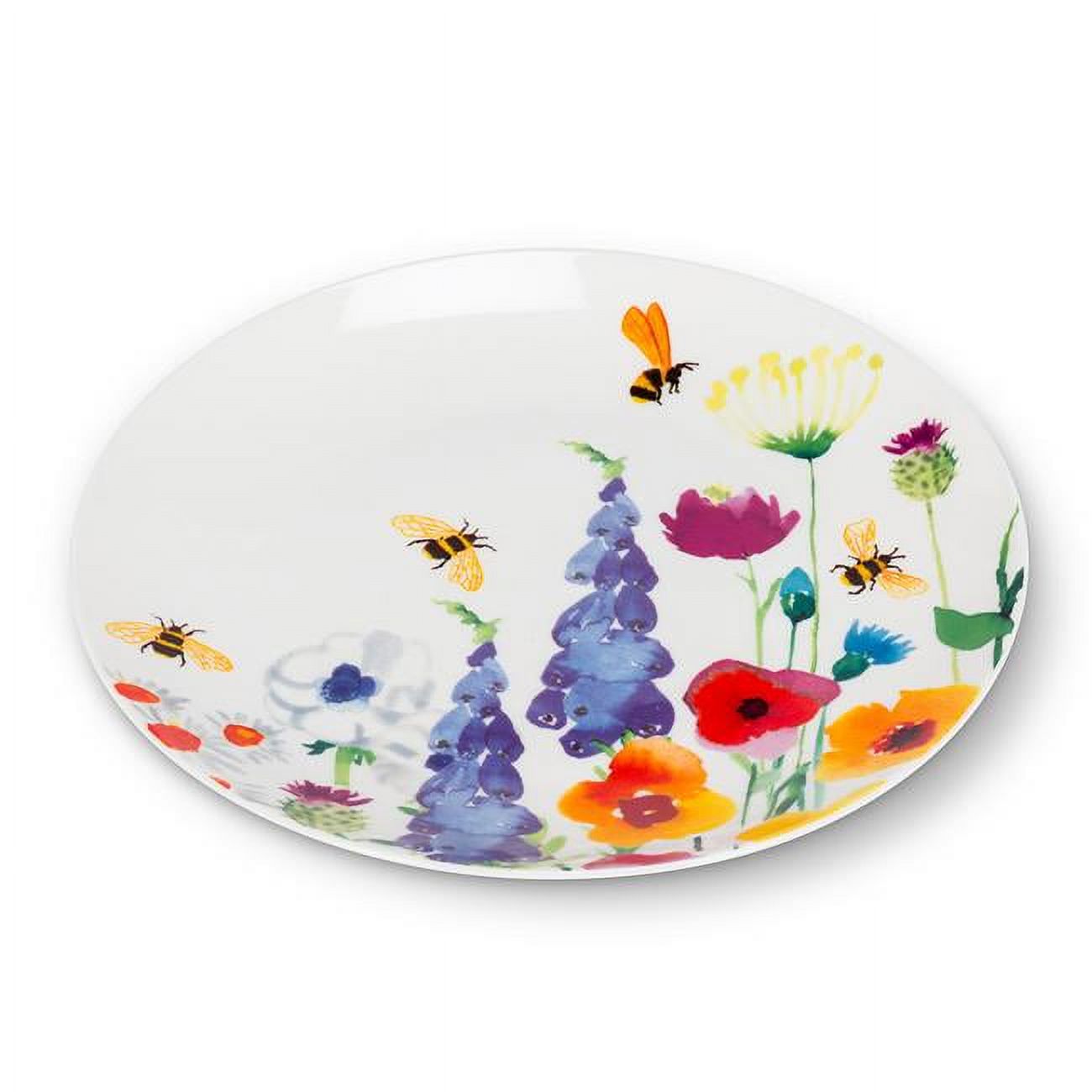 8 in. Bees in The Garden Plate, White & Multi Color - Set of 4